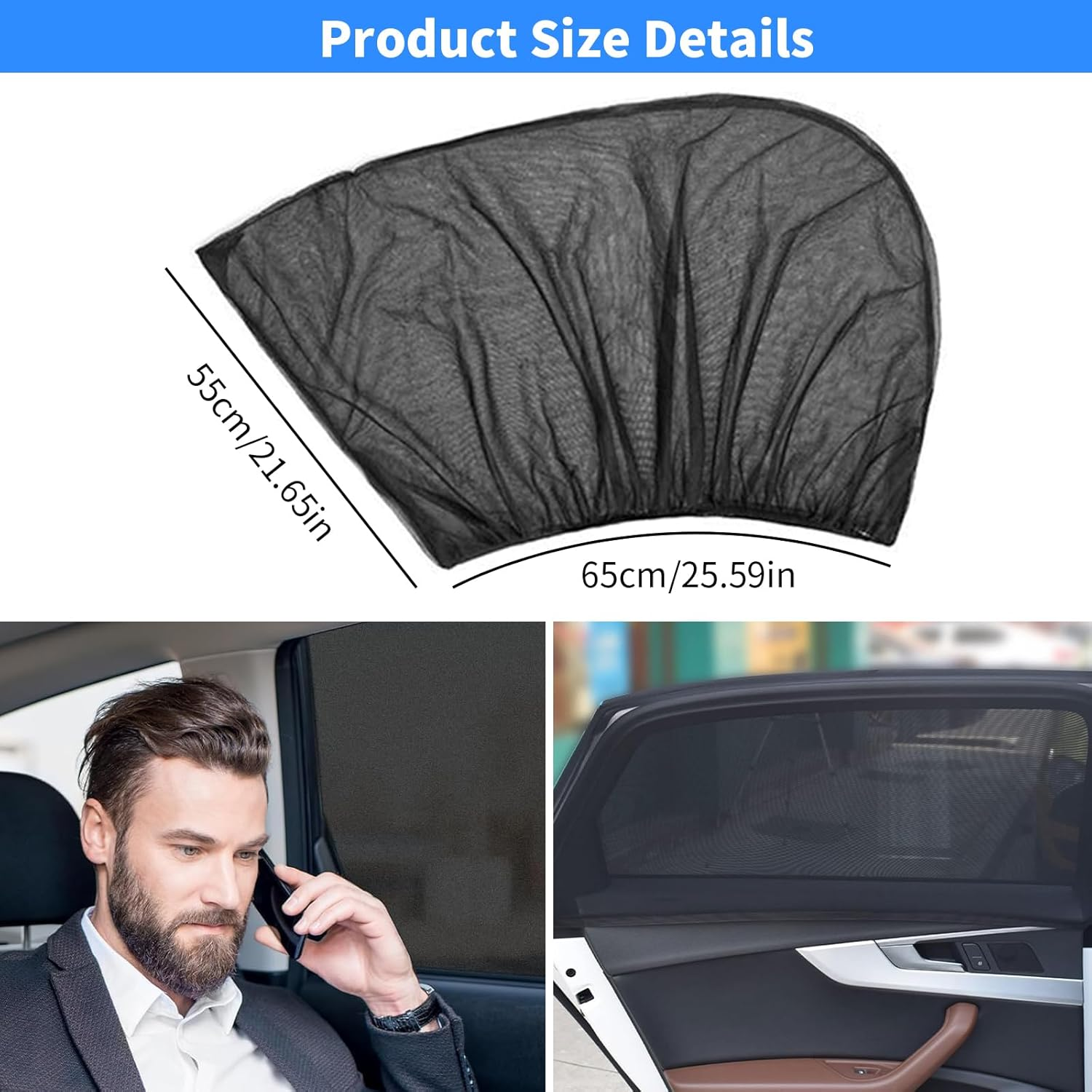 4 Pcs Universal Car Side Window Sun Shades Net, Car Rear Window Breathable Mesh Protects from Sun Glare Burn Heats & UV Rays, Auto Vehicle Side Window Curtain Sun Visor Net for Family (SUV) image number 5