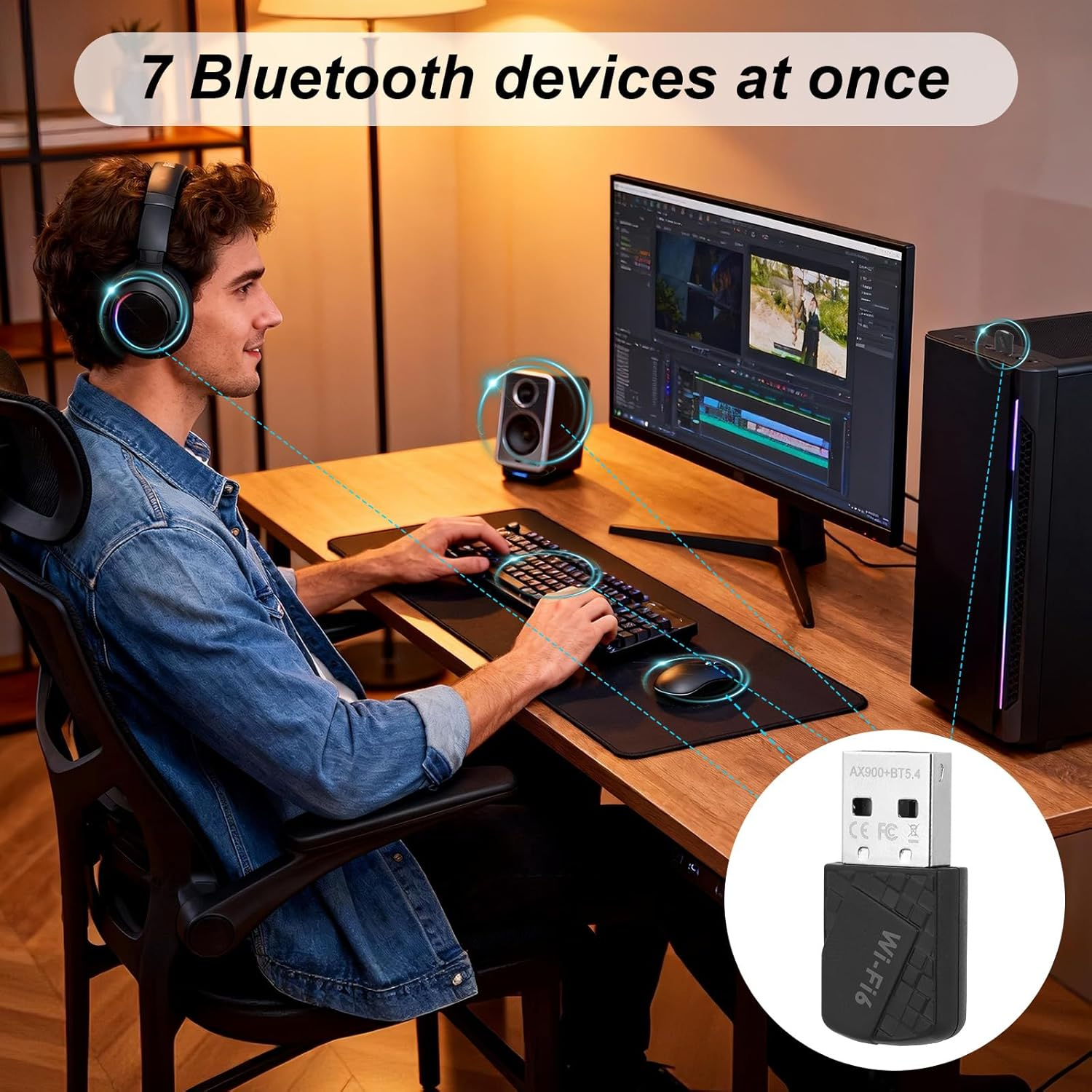 USB Wifi 6 Adapter for Laptop Desktop, 2-In-1 AV900 Dual Band 2.4/5GHZ with Bluetooth 5.3 Dual Band Wireless Network Plug and Play for Pc/Laptop/Desktop Support Win11/10/7 image number 6