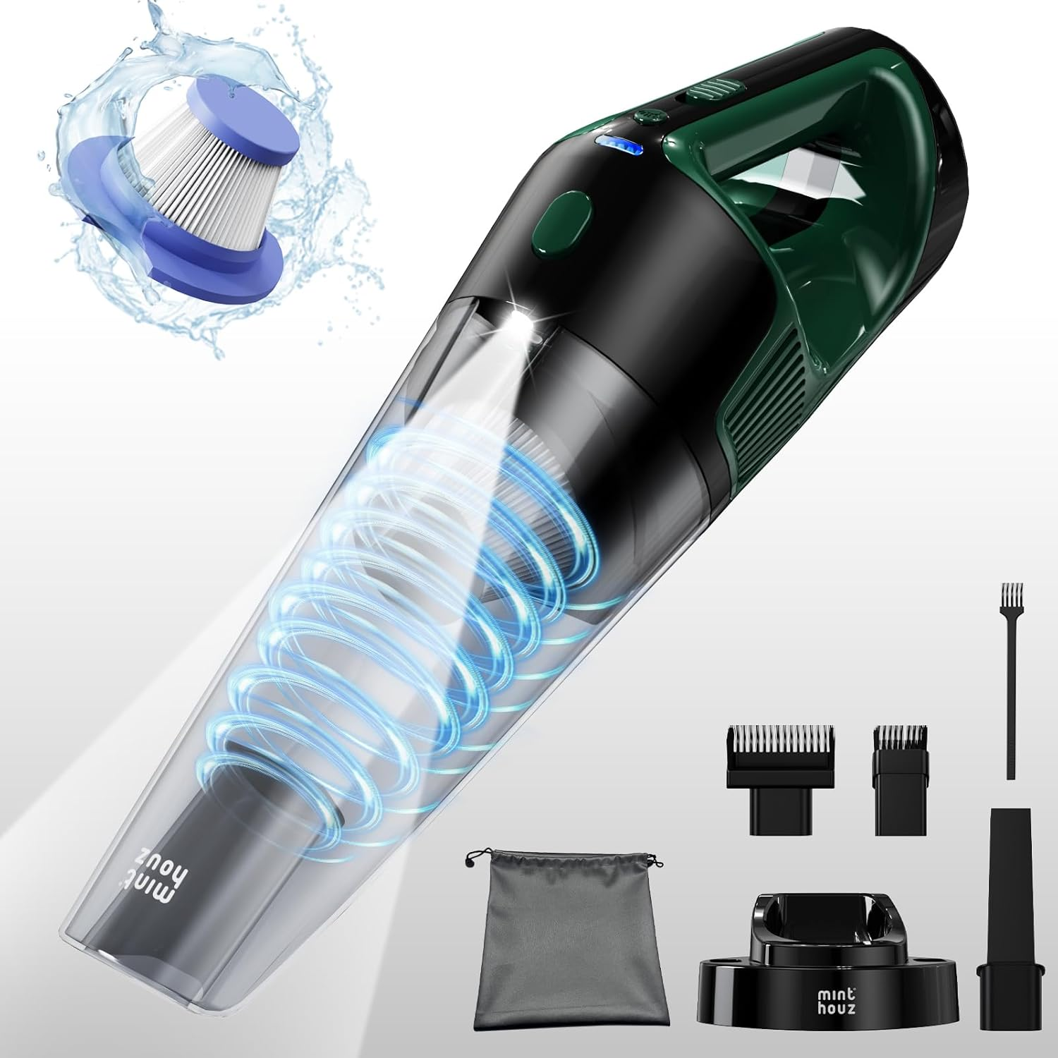 Minthouz Cordless Handheld Vacuum Cleaner,【Charging Dock Version】 9000Pa Strong Suction Dust Buster with 120W Motor, Portable Hand Vacuum, LED Light for Car, Home & Office Cleaning image number 1