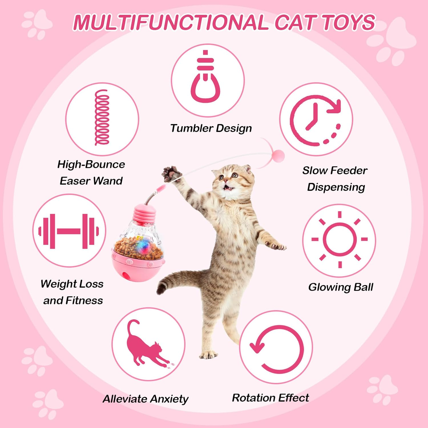LWMTT Interactive Cat Toy Cat Balls 3 in 1 Automatic Intelligence Toy Kitten Wand Cat Toy Self-Employment for Slow Feeding Training
