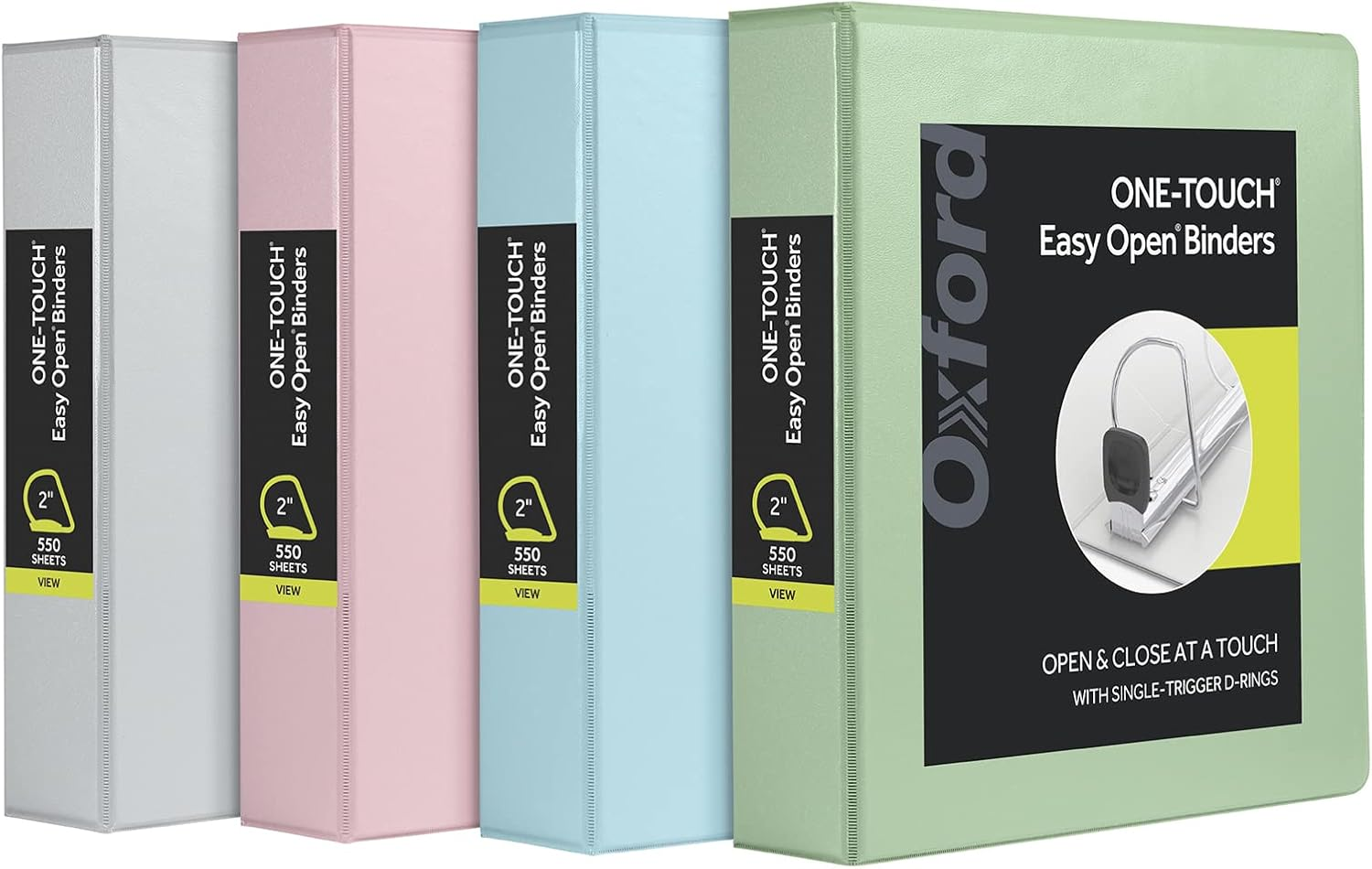 Oxford 3 Ring Binders, Binders for School, 1.5 Inch One-Touch Easy Open D Rings, 3-Sided View Binder Covers, Xtralife Hinge, Non-Stick, Pvc-Free, Natural Pastels, 375-Sheet Capacity, 4 Pack (79918) image number 2