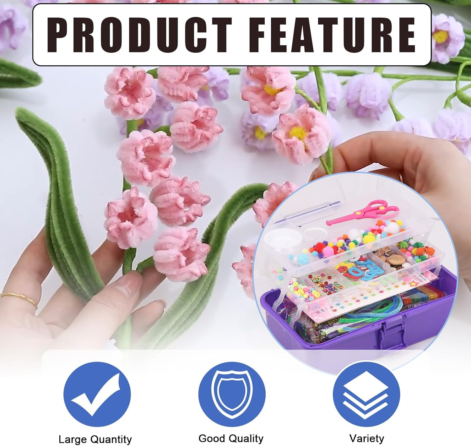 Glarks 917Pcs Purple Craft Arts Supply Kit, Crafting Supplies with 3Pcs Installed Tools Set in Portable 3 Layered Plastic Box for DIY Project image number 5