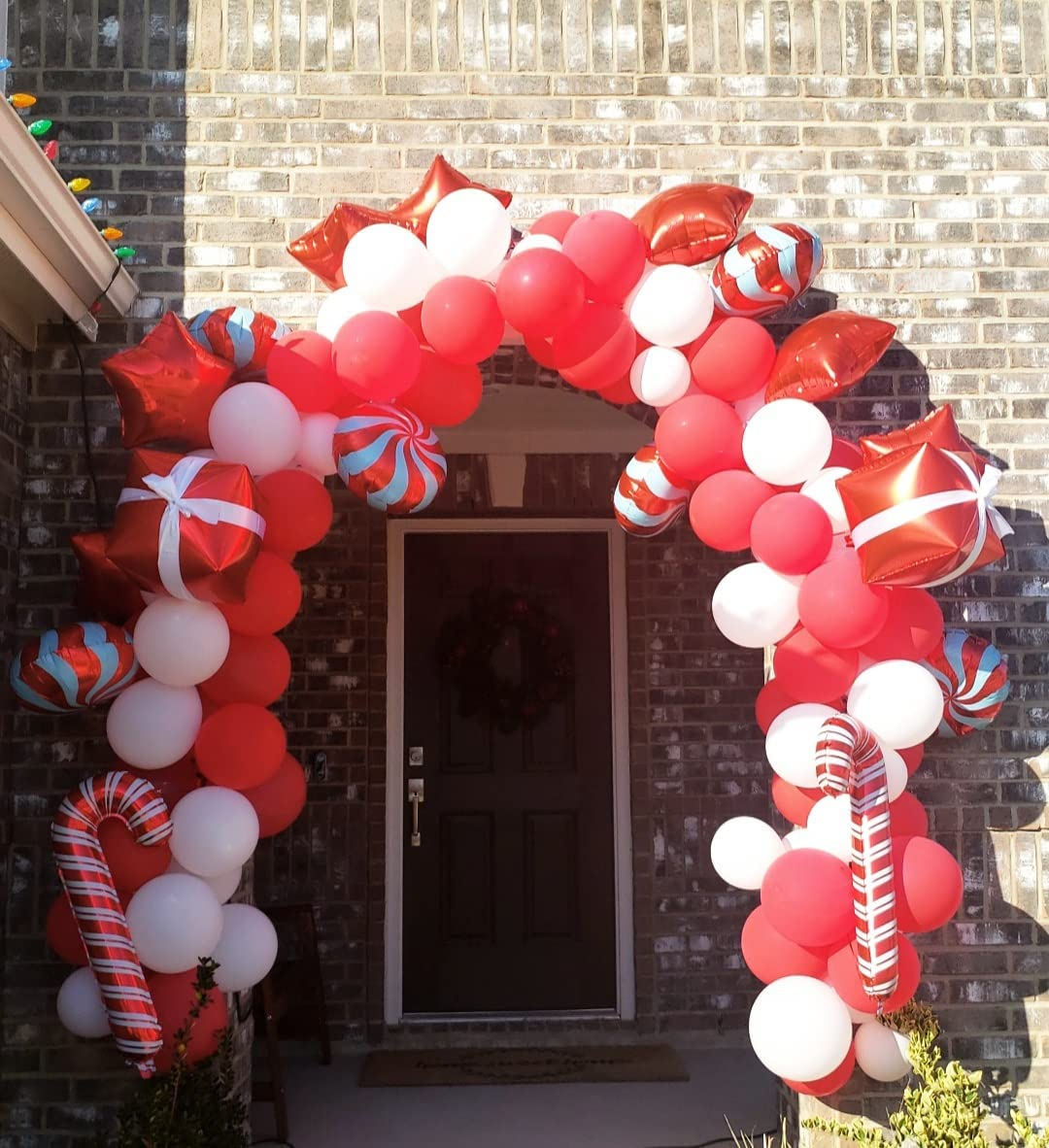 LDFWAYAU Red Balloon Garland Arch Kit for Christmas Red Candy Stars Balloons Xmas Baby Shower Birthday Wedding Party Decorations with Balloon Strip and Glue Dots (B) image number 2