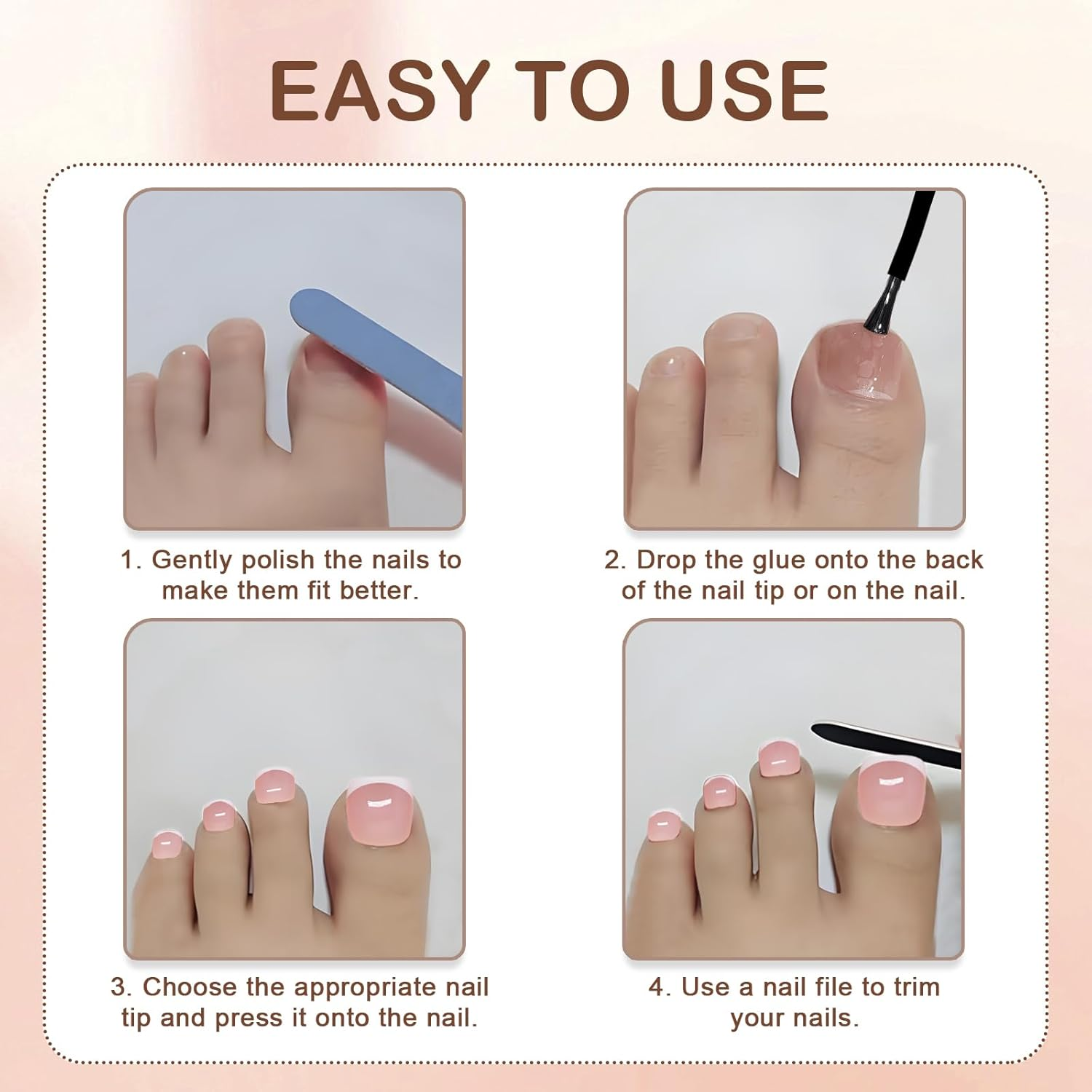 Jotia 24Pcs Press on Toenails, White Edge Pink False Toenails Classic White French Tip Fake Toe Nails Covers with a Glossy Finish image number 2