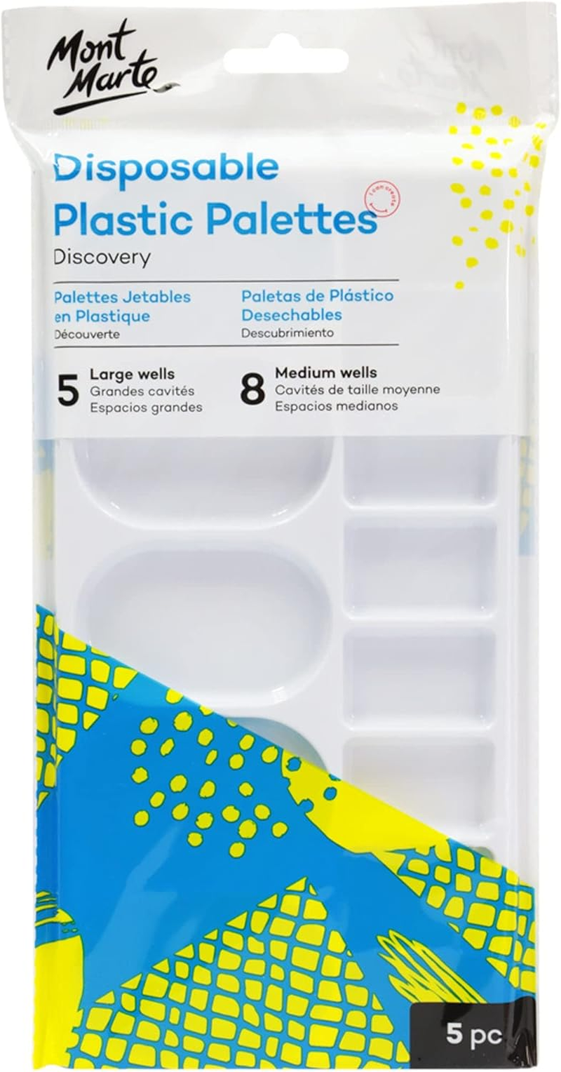 Mont Marte Discovery Disposable Plastic Palettes 5-Pieces Set