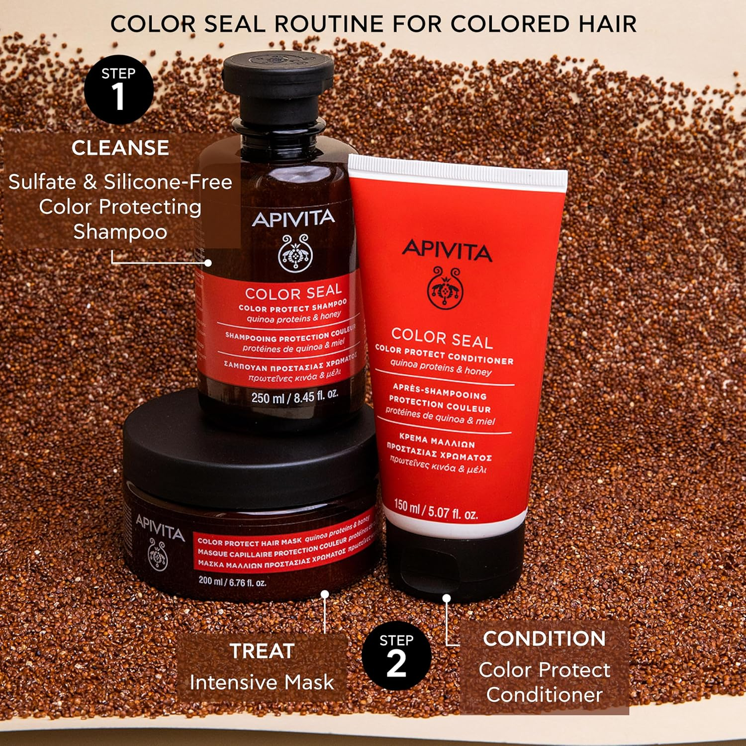 APIVITA Color Seal Color Protect Shampoo Moisturizes, Enhances and Maintains Colour with Quinoa Proteins and Honey Silicone Free 250Ml image number 2