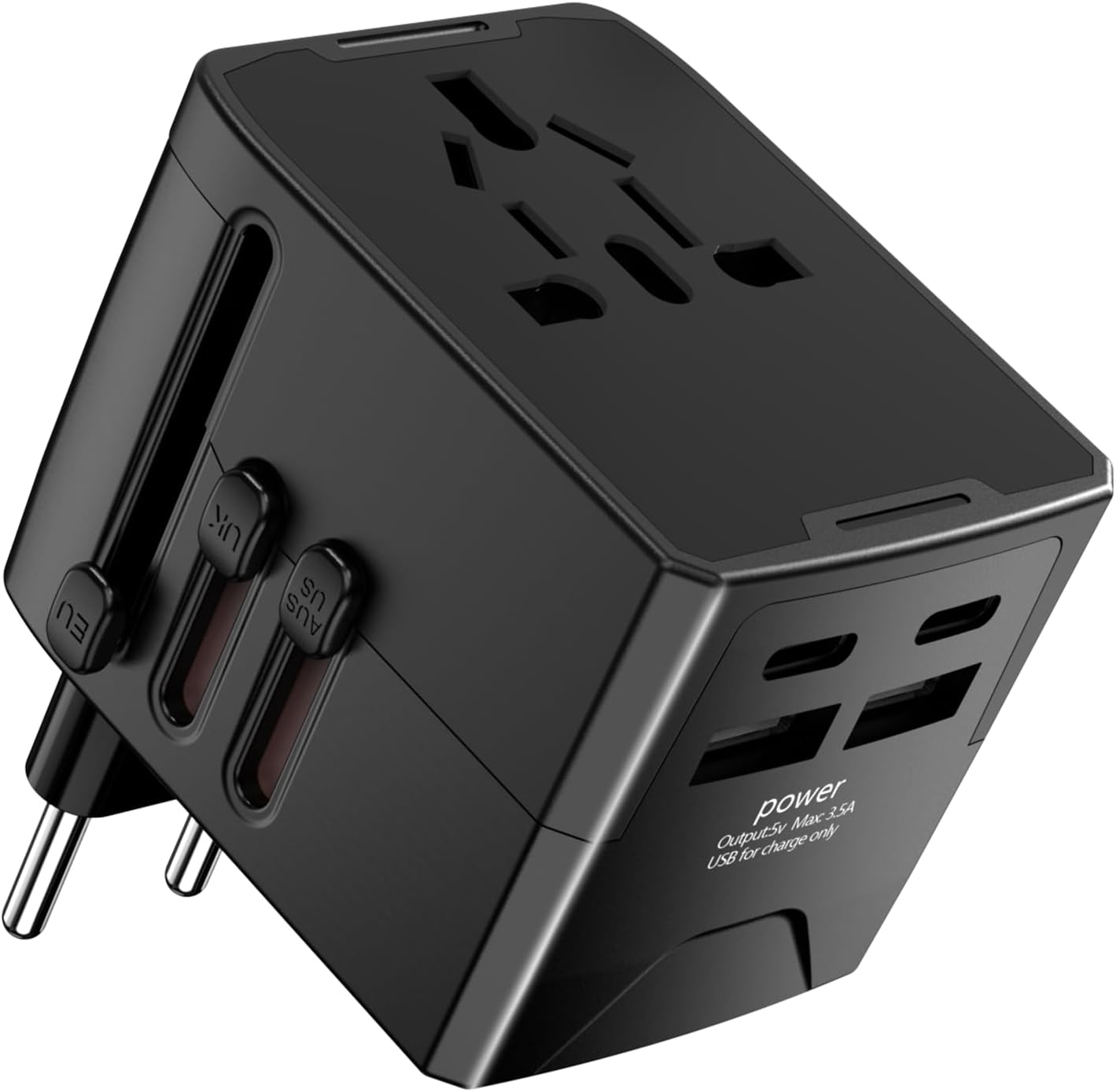 Universal Travel Adapter Worldwide, 54W International Power Adapter with 2 USB-A and 2 USB-C Ports,All-In-One Fast AC Wall Charger Outlet Wall Charger for USA Europe UK EU AUS (Type C/G/A/I),Black image number 2