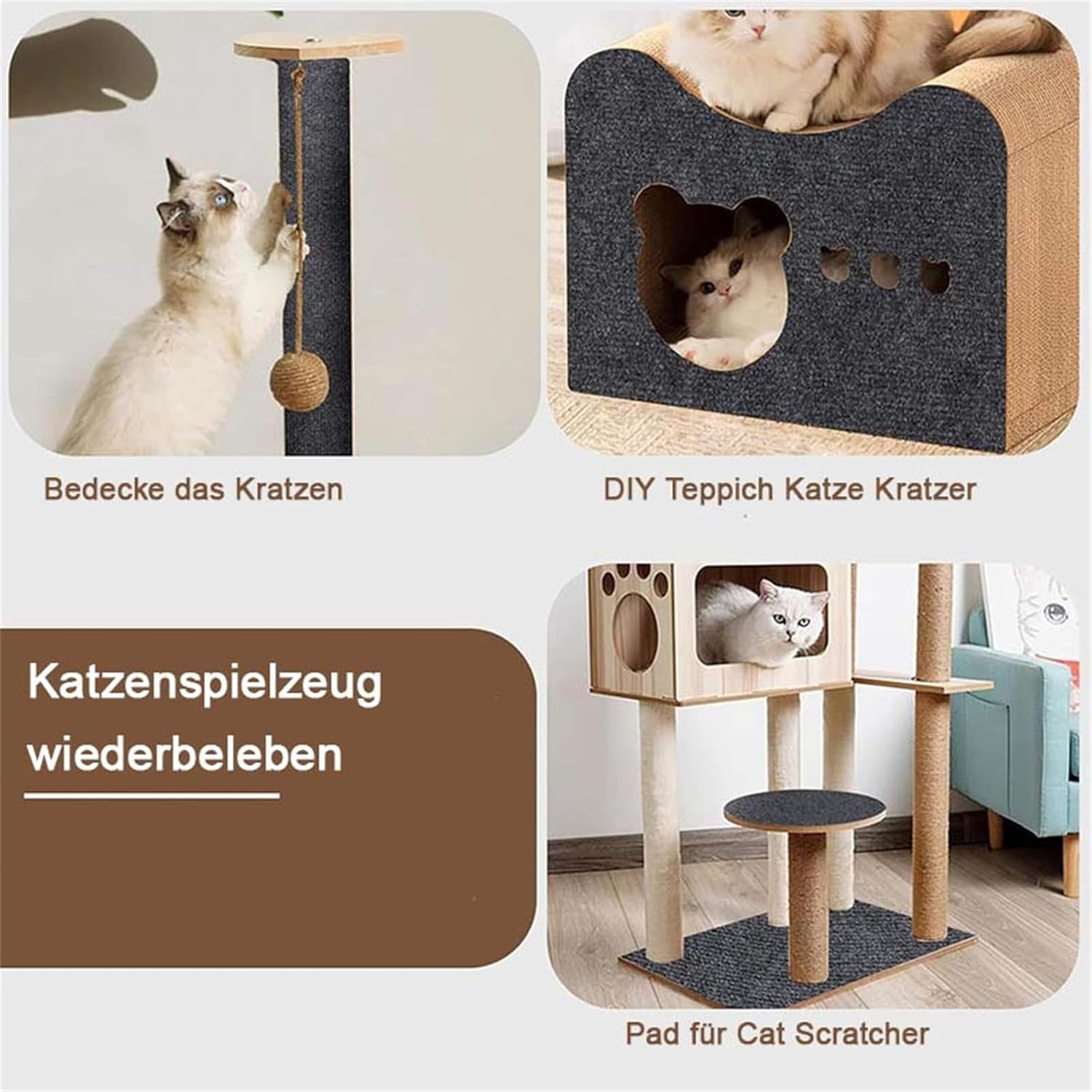 CULASIGN Self-Adhesive Cat Scratching Mat, DIY Wall, Self-Adhesive Cat Scratch Mat, Scratch Protection, Sofa Climbing Cat Scratcher Mat, Tape, Scratch Pads (Beige, 30 X 30 Cm) image number 1