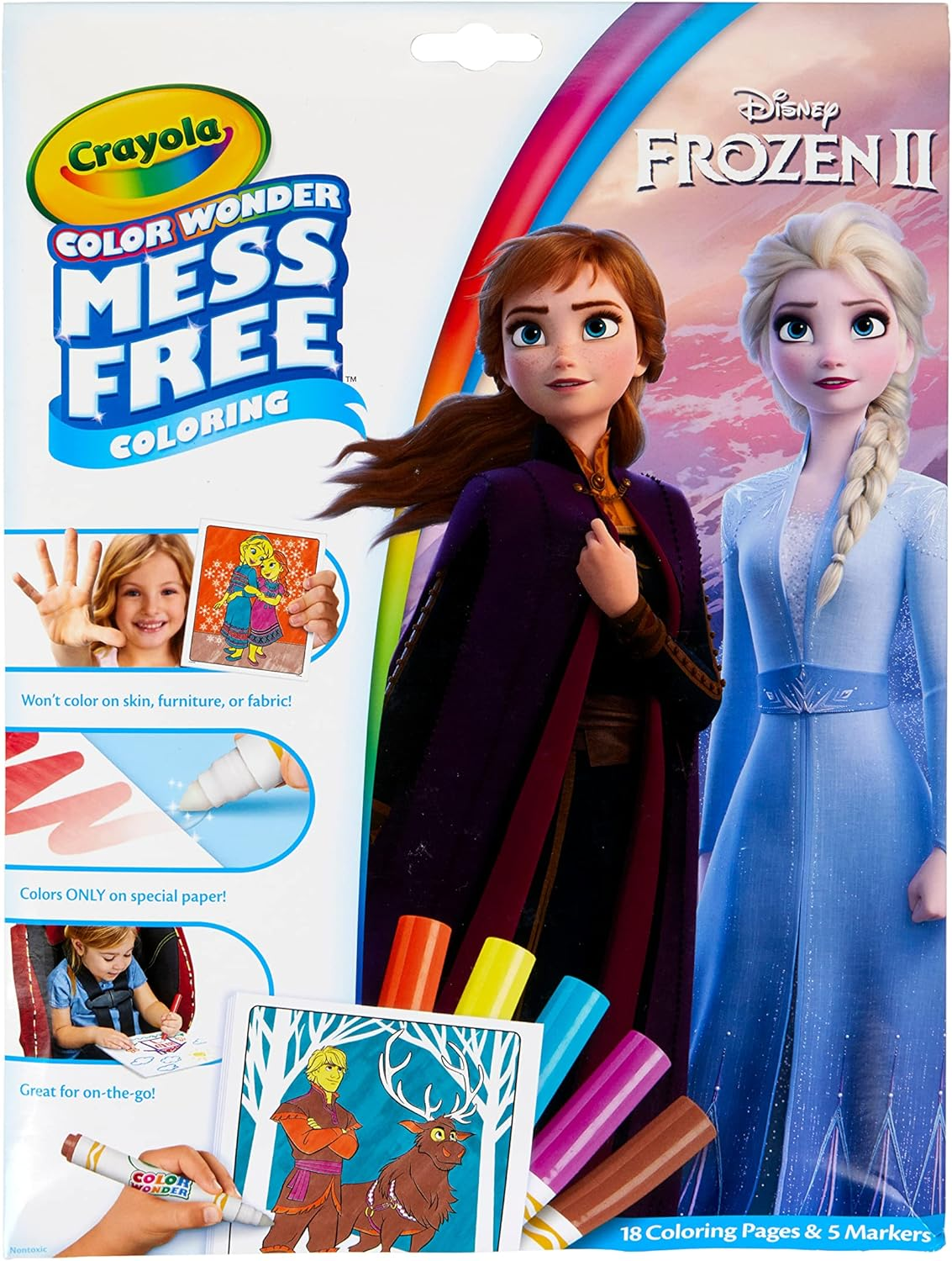 CRAYOLA Mess Free Color Wonder Colouring Pages & Markers, Disney Frozen, Includes 18 Pages of Frozen Characters and Scenes with Surprises and 5 Special Markers, Won'T Colour on Skin or Fabric!, Multicolor (757002) image number 6