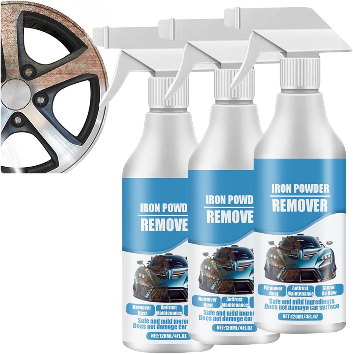 Car Rust & Iron Particle Remover Spray, Heavy Duty Rust Dissolver, Fast Acting Rust Remover Spray for Cars, Brake Dust, Wheels & Metal Tools, Chains, Stainless Steel, Multi-Surface Cleaner (2Pcs)