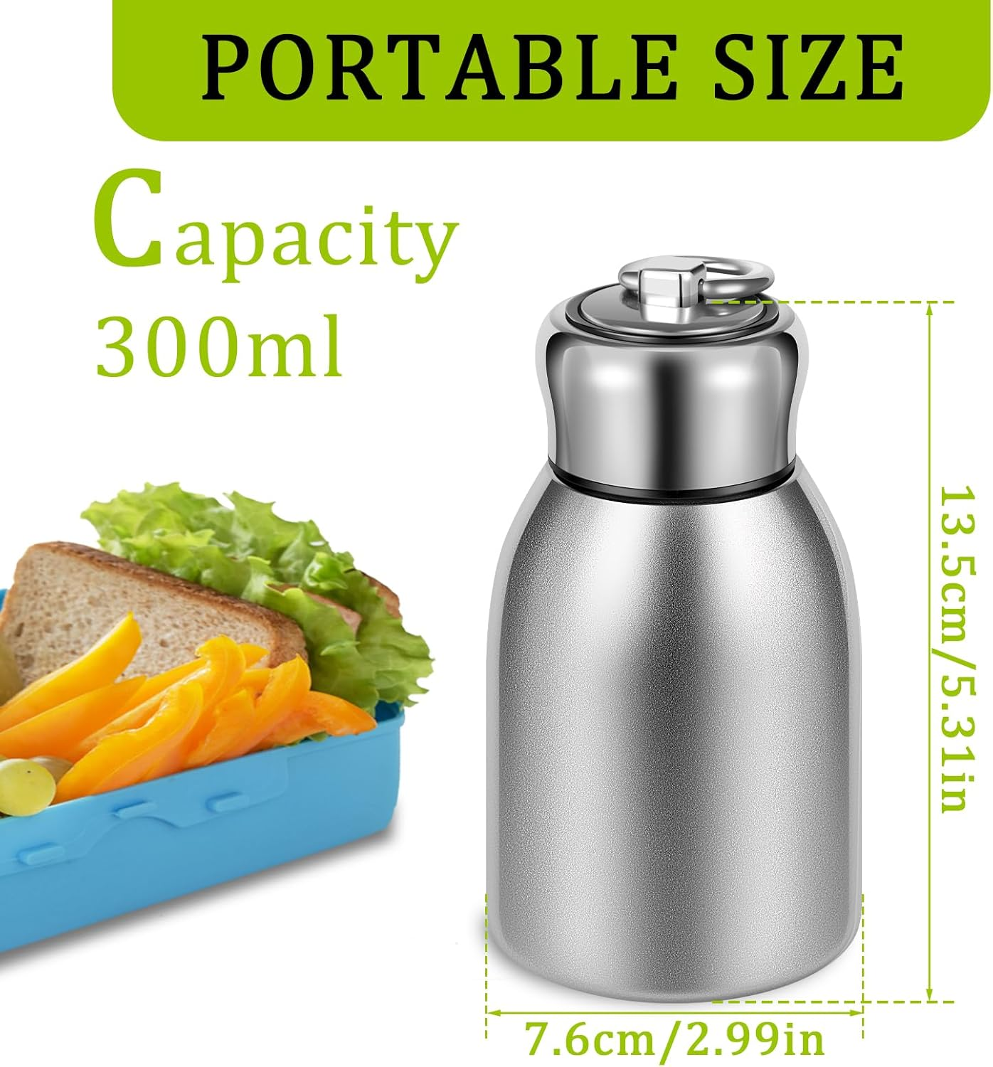 2 Pcs Mini Water Bottle, Mini Insulated Stainless Steel Bottle, 10Oz Insulated Water Bottle, Reusable Leak Proof Stainless Steel Thermos, Leakproof Travel Mug Portable for Home School Office Camping image number 5