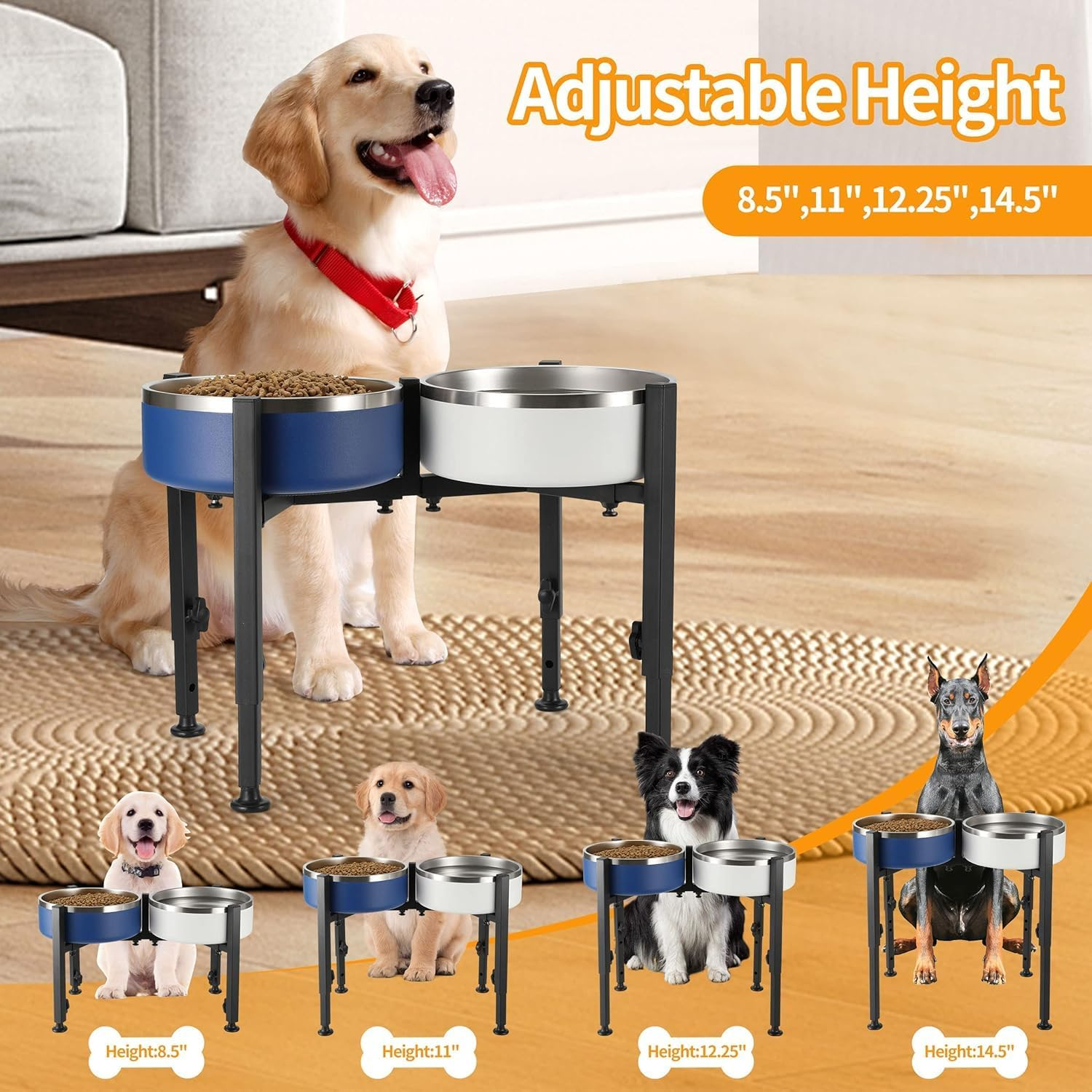 Dog Bowl Stand,Adjustable Elevated Dog Bowl Stand,2-In-1 Design Metal Dog Bowl Stand Adjustable Wide 7-11" Heights 7-12" for Large, Medium and Small Dogs(Bowl Not Included) image number 3