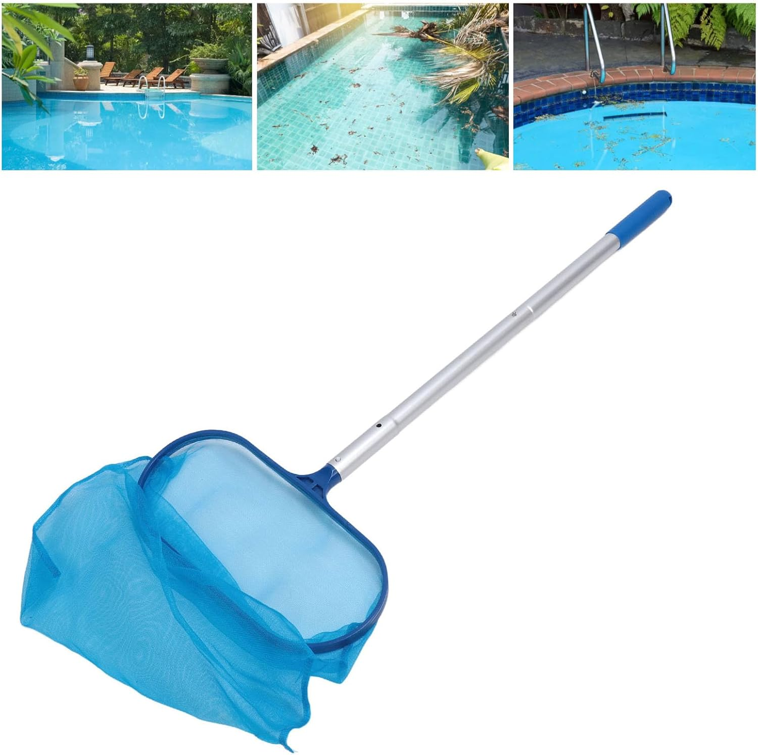 Pool Skimmer, Ultra Fine Mesh Netting Leaf Skimmer with 4 Sections Aluminum Pole Professional Heavy Duty Pool Cleaning Skimmer Leaf Cleaning Nets for Swimming Pools, Spas, Hot Tubs image number 3