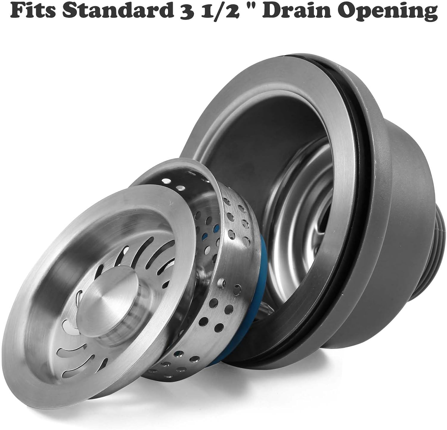 Qruilantu 3-1/2'' ﻿Kitchen Sink Drain Kit Sink Drain Basket Sink Drain Assembly 304 Stainless Steel Sink Strainer Drain Basket Replacement Fit Standard Sink Drain Hole - Gray+Tailpiece image number 6