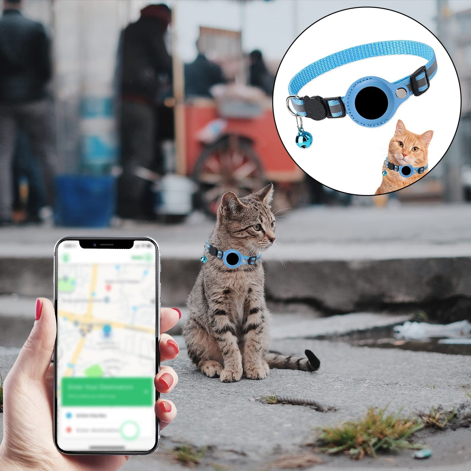 Airtag Pet Collar, Adjustable Cat Collar with Airtag Holder for Kittens, Dogs (Blue) image number 3