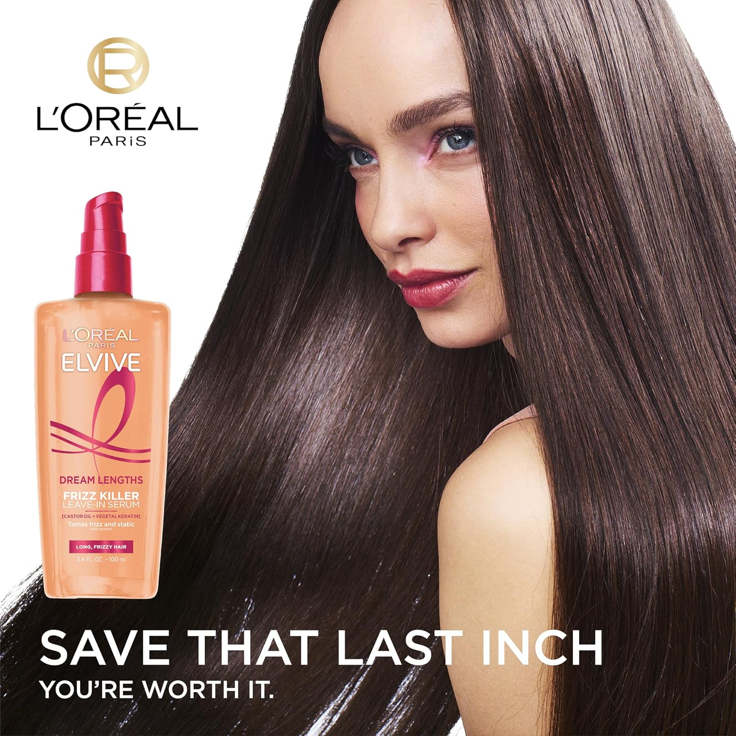 L'Oreal Paris Elvive Dream Lengths Frizz Killer Leave-In Serum, 3.4 Ounce image number 2