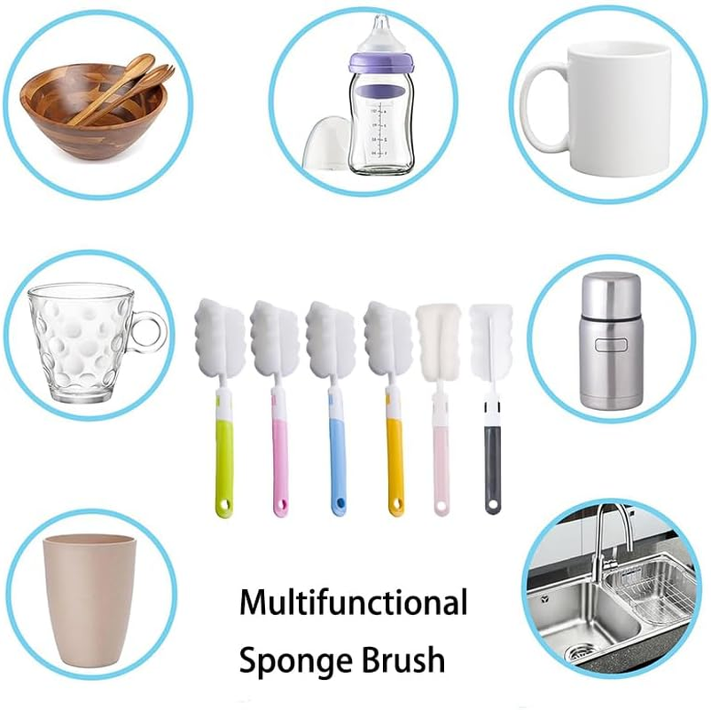 6 Pieces Removable Handle Portable Sponge Cleaning Brush Long Kettle Cleaning Brush for Kettle, Coffee Mugs, Various Mugs image number 2