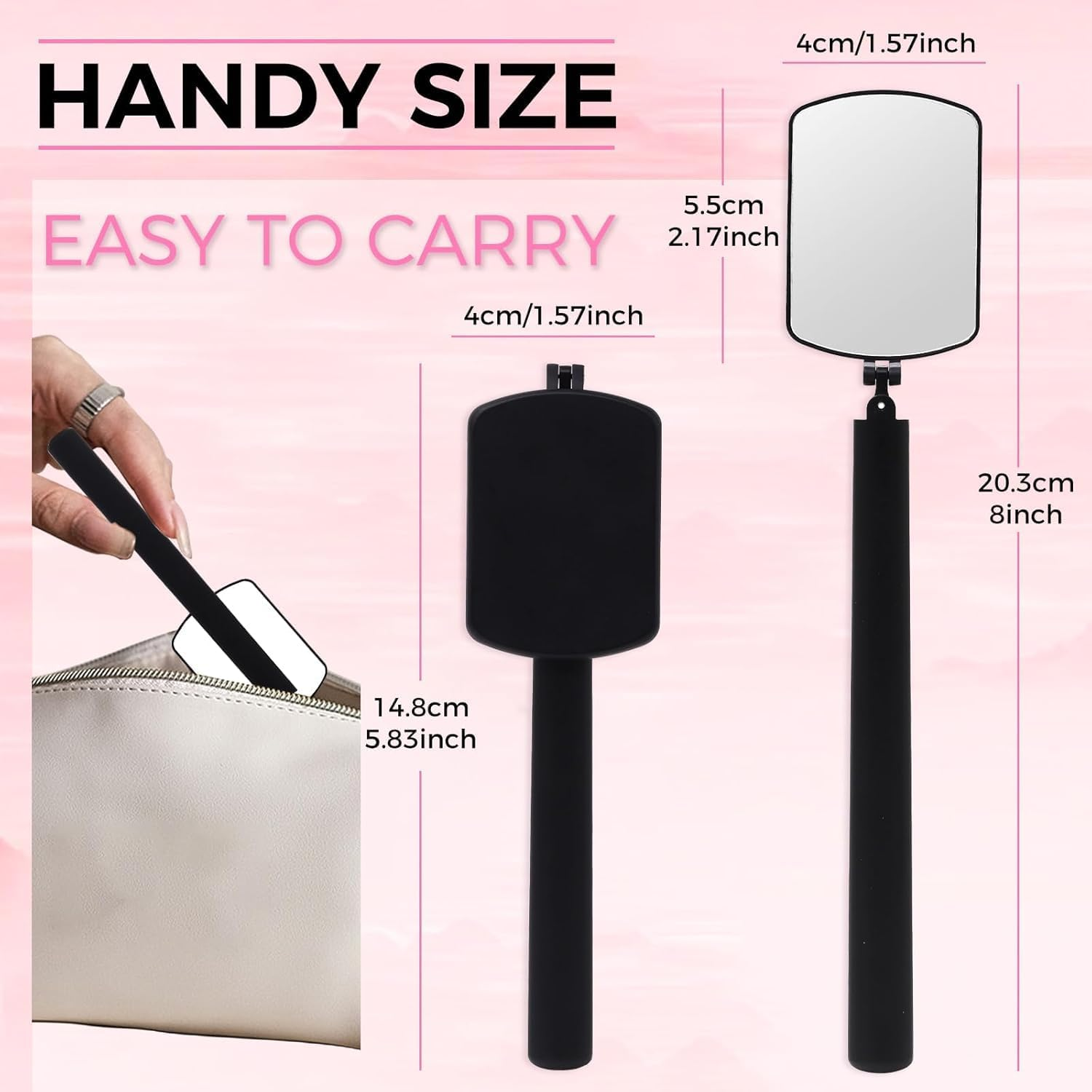 Lash Mirror, Grafting Eyelash Makeup Mirror, Multifunctional Eyelash Grafting Mirror, Square Folding Mirror, Lash Extension Supplies (Black) image number 6