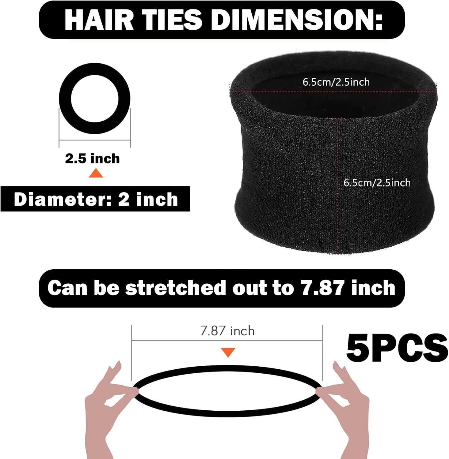 Pack of 25 Large Cotton Hair Bobbles Wide Elastic Hair Bands without Metal Non-Slip Seamless Ponytail Bands for Thick, Curly and Heavy Hair (Black)