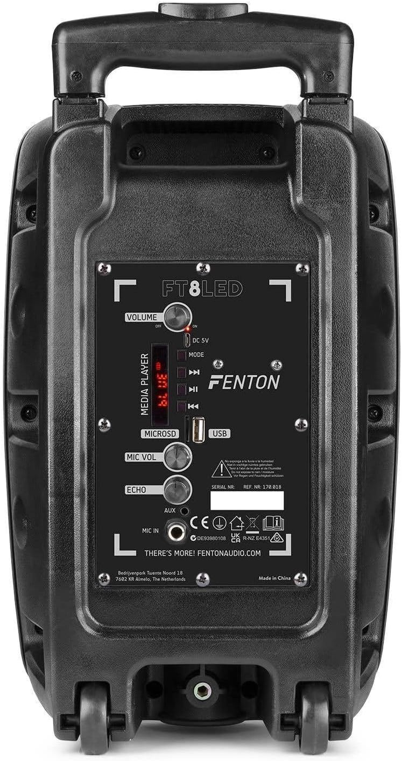 Fenton Portable PA Speaker Sound System with Microphone and Remote, Bluetooth, Party Lights, Built-In Battery FT8LED-MK2 image number 6