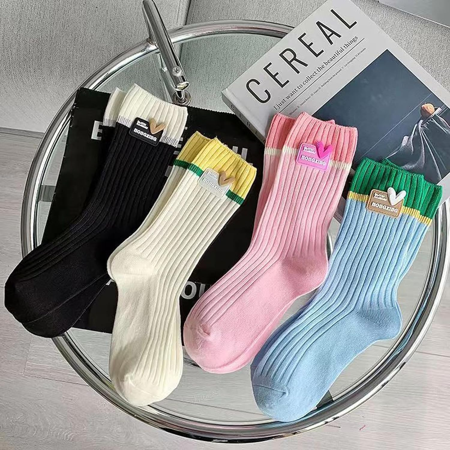 AWOCAN 4PCS Woman Socks Comfortable Casual Cotton Color Lightweight Breathable Crew Socks for Valentine'S Day/Party image number 1