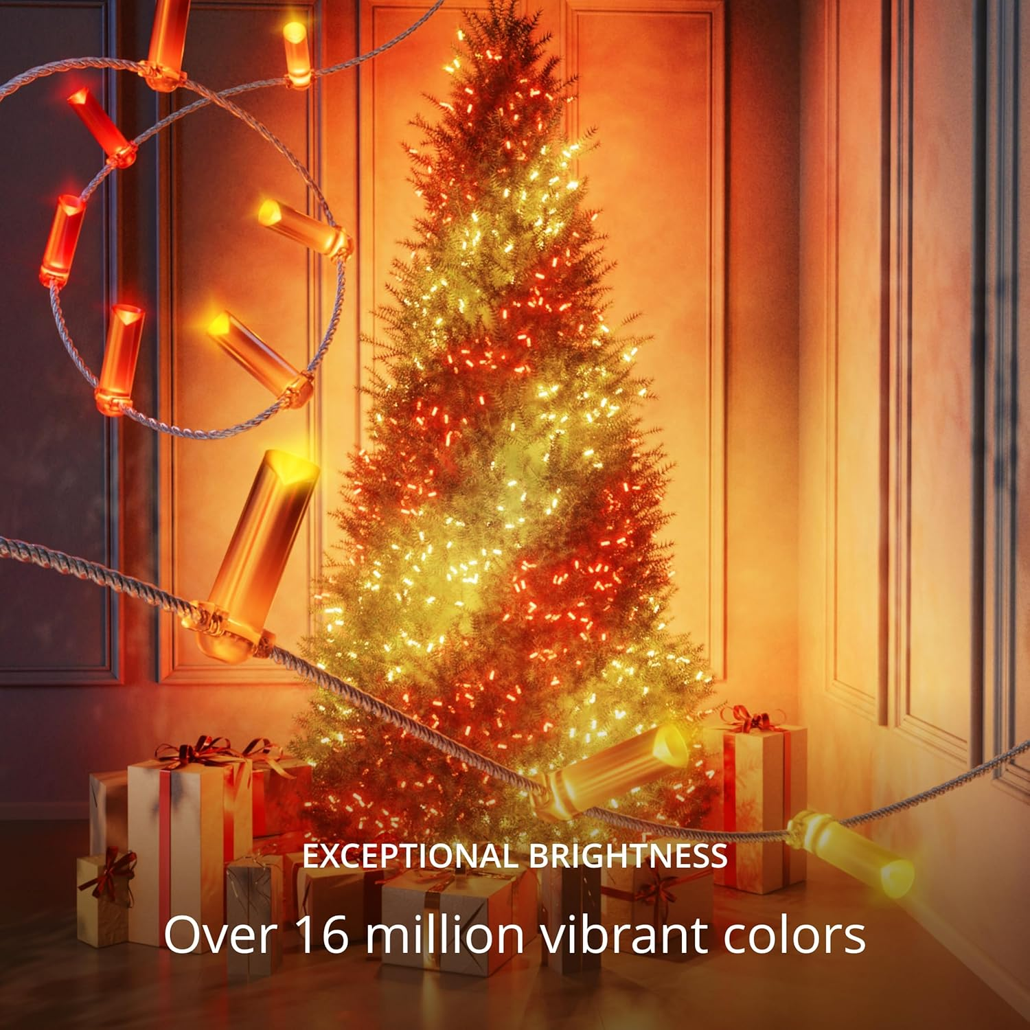 Twinkly 100L 8MM Candle Shape RGB Lens Light String, 6Cm Lamp Spacing, Transparent Wire, Bt+Wifi, IP20 - USB-C Powered