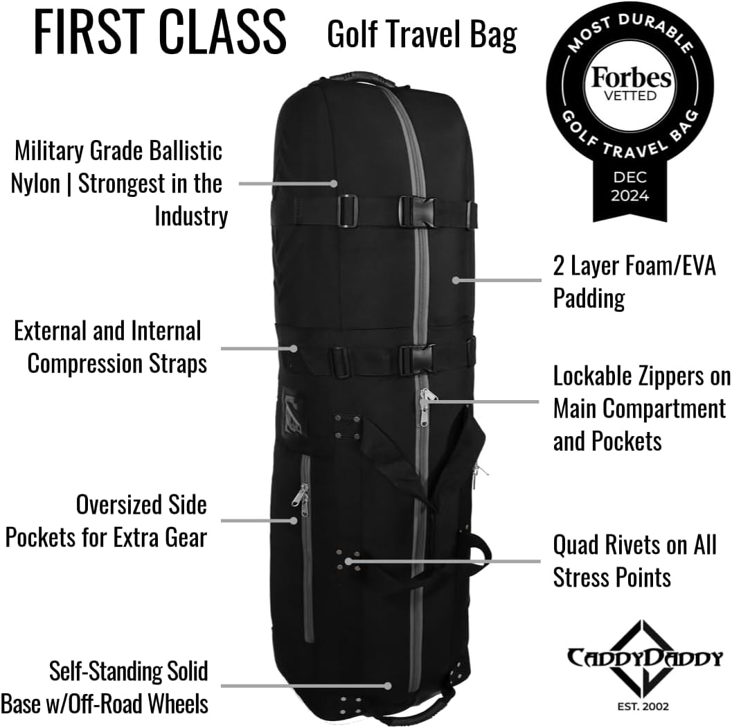 Caddydaddy New First Class Premium Padded Golf Club Travel Cover with Wheels - Heavy Duty Golf Travel Bag for Airlines image number 1