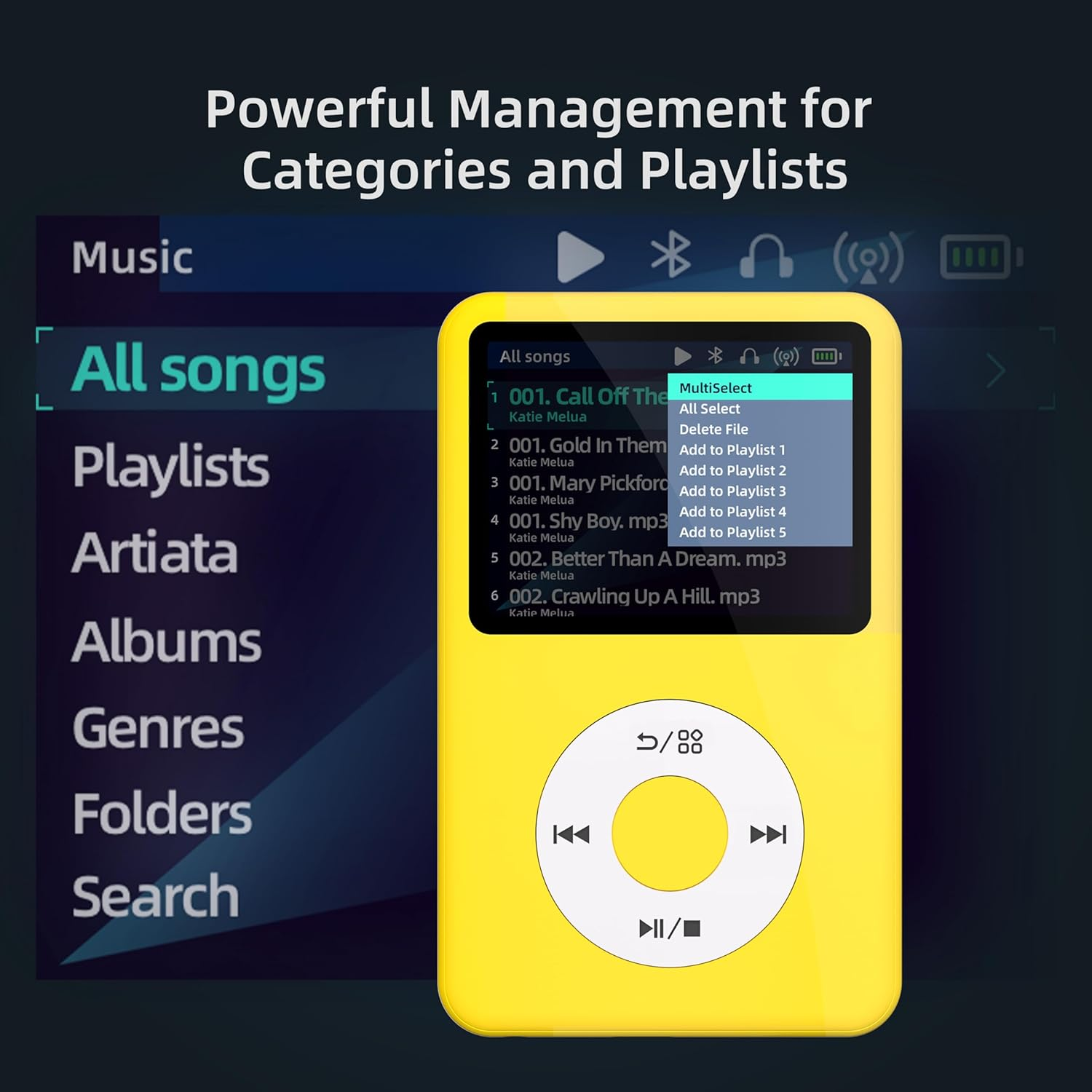 Y1 Mp3 Player with Bluetooth 128G Innioasis Version Upgrade Portable Mini Hifi Sound Bluetooth Walkman Digital Music Player 2.4" Screen Nice 2025 Yellow - Teal image number 6