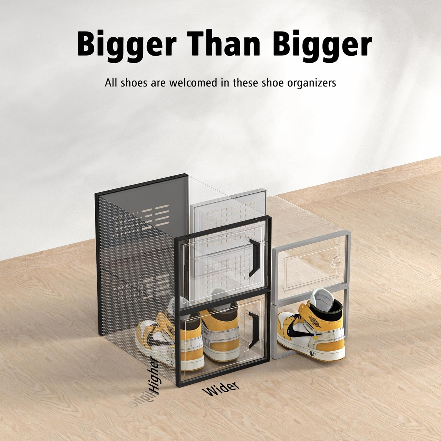 SEE SPRING 12 Pack Shoe Storage Box, Clear Plastic Stackable Shoe Organizer for Closet, Space Saving X-Large Sneaker Containers Bins Holders Fit up to Size 14 (Black) image number 4