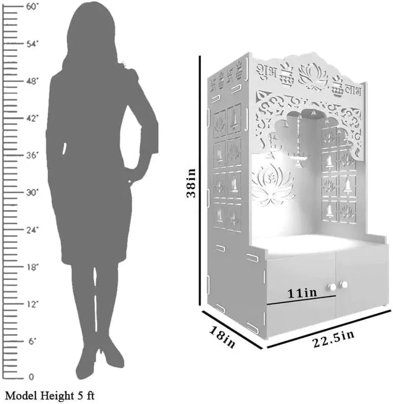 Divine Illumination Aesthetic Wooden Temple for Home with Spacious Shelf Inbuilt Focus Light - White Finish image number 1