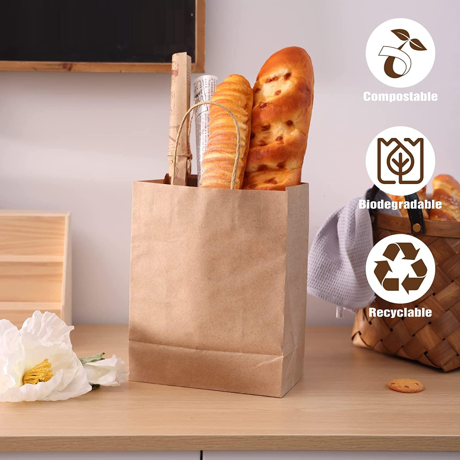 50 Pcs Paper Bags with Handles, Gift Bag Kraft Paper Party Gift Bag,Small Gift Bags Eco-Friendly Kraft Bags for Gifts,Business, Shopping, Retail Merchandise Bags (21 X 11 X 27Cm, Brown)