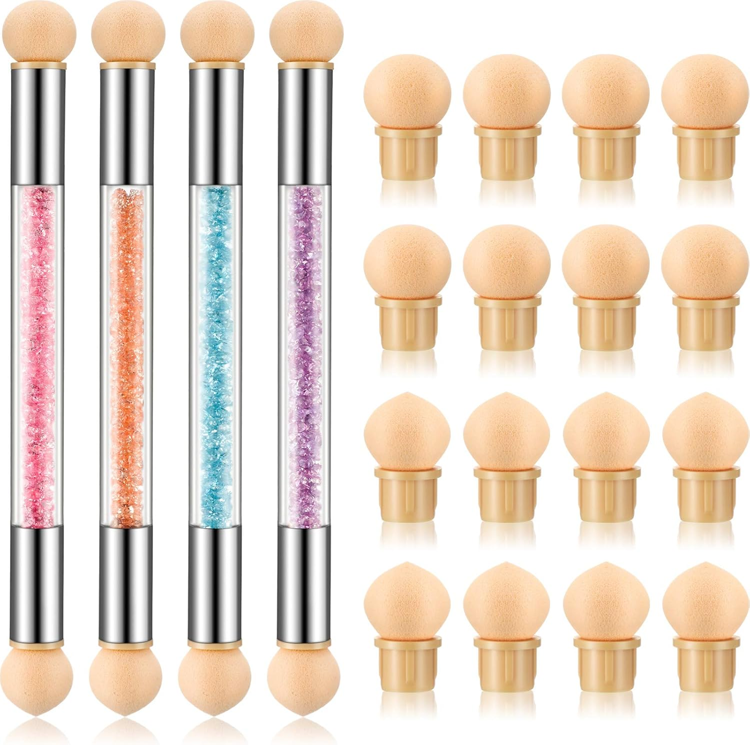 4 Pieces Nail Art Sponge Ombre Sponge Nail Brush Gradient Nail Brush Double Head Sponge Nail Art Tool with 16 Pieces Replacement Head for Nail Art Manicure(Pink, White)