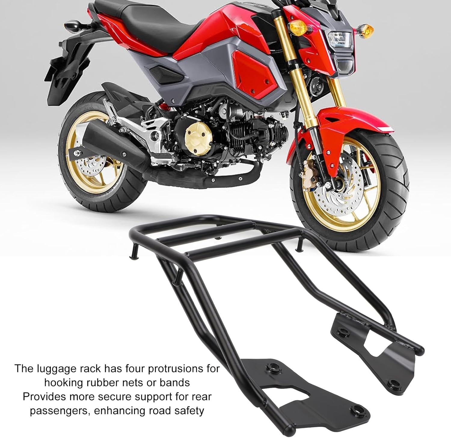 Motorcycle Rear Rack for MSX 125 Grom 125 2016-2020, Motorcycle Rear Cargo Carrier, Powersports Luggage Rack, Fadeproof and Resistant, Easy Installation image number 4