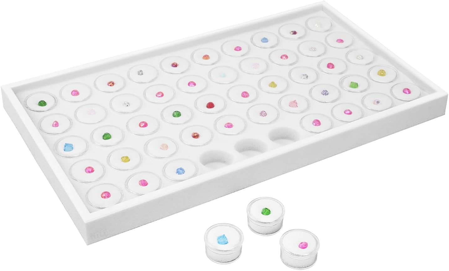 Ikee Design Black Foam Gem Jars Showcase Stackable Display Tray for Collectibles, Home Organization Storage Box with 50 Gemstones and Bead Storage Jars