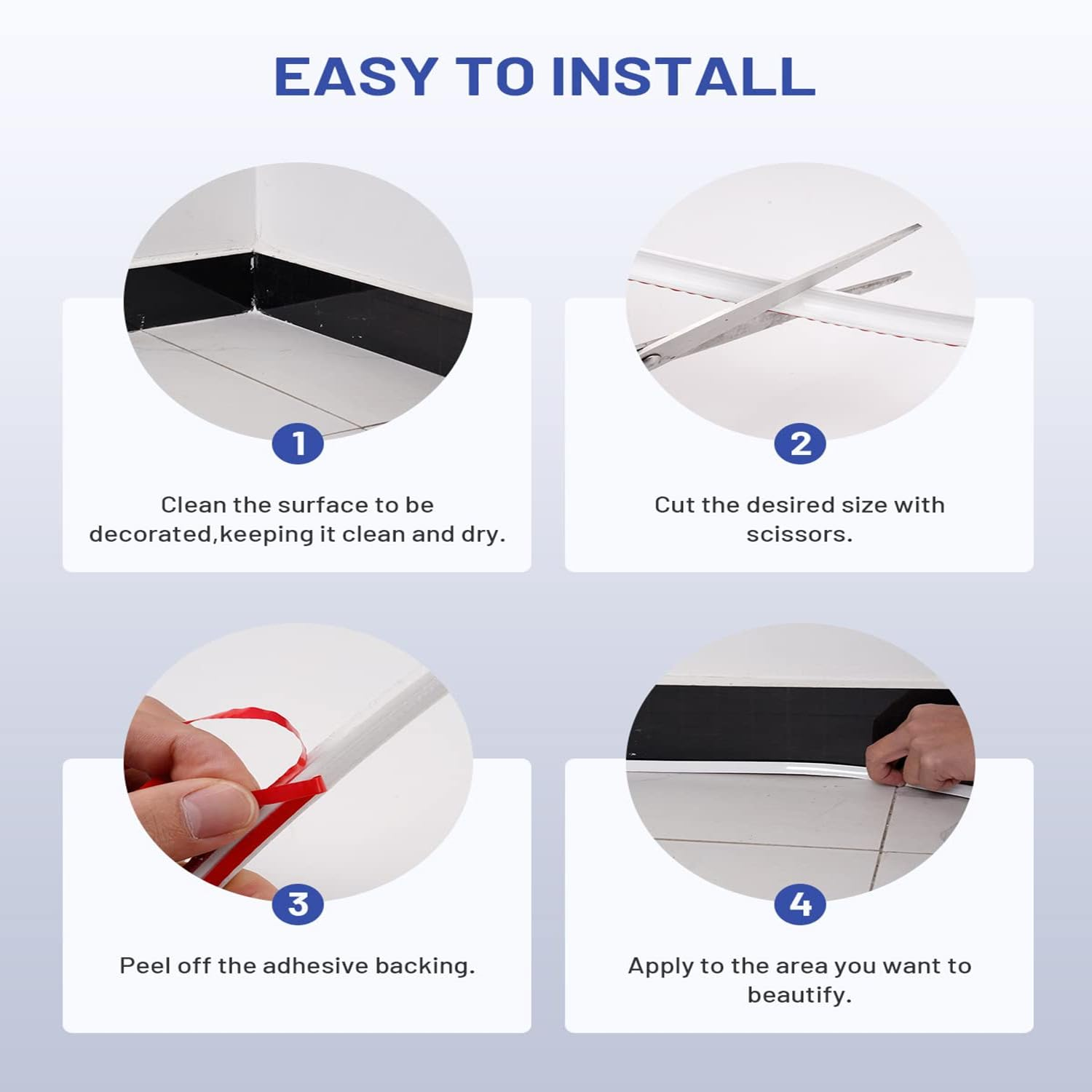 MEZOKUCEL Flexible Trim Caulk Strip，Pvc Quadrant Trim,Skirting Board,Moulding Trim,Plastic Wall Corner Decoration Edging Strip Self Adhesive,Laminate Beading Anti-Mold Skirting Board (3M,12 * 9Mm) - 3M,12*9Mm image number 5