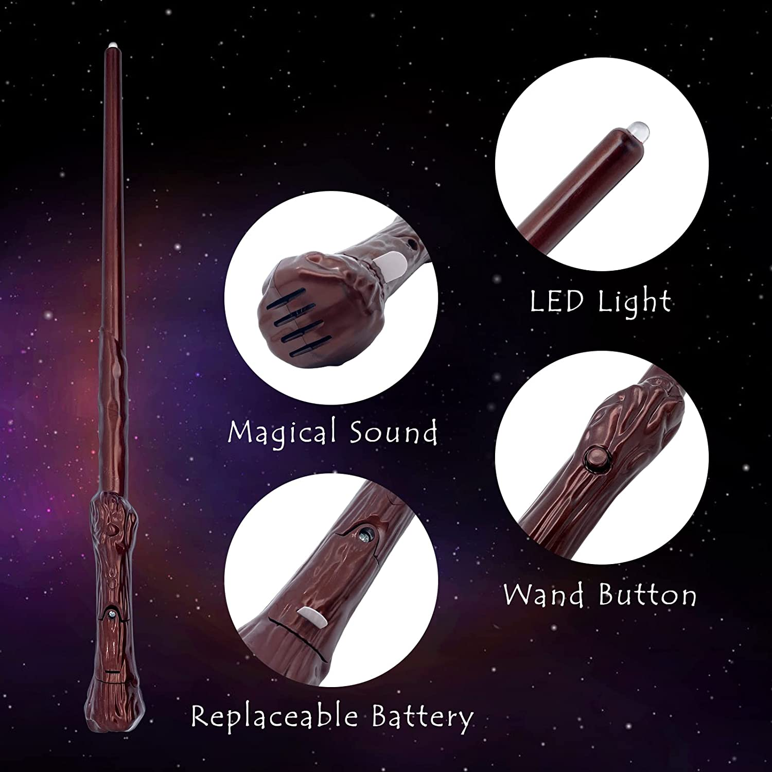 Magic Light up Sound Wand 2 Pcs Wizard Witch Illuminating Toy for Kids Party Favor Costume and Cosplay Accessory