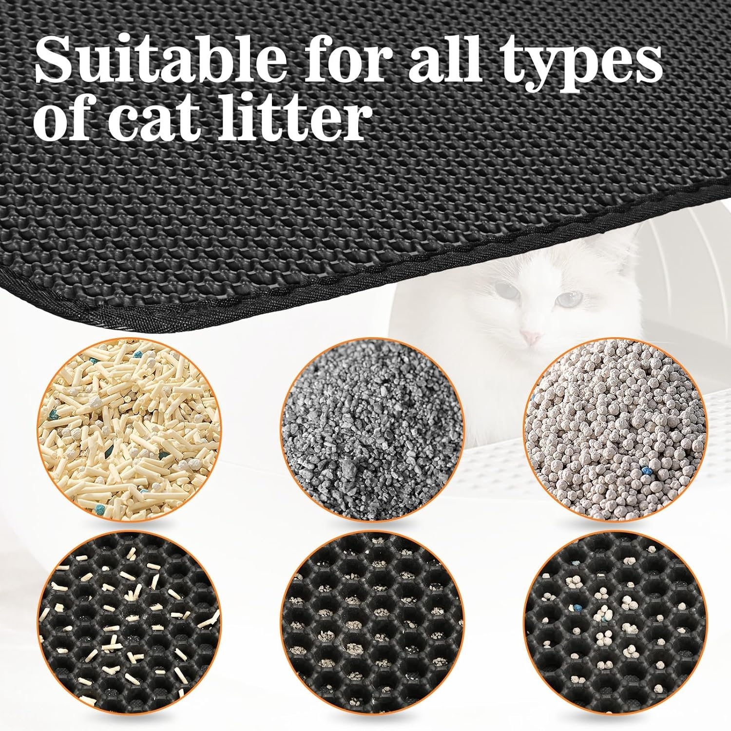 Mumoo Bear Cat Litter Mat, 60 X 45 Cm Big Litter Tray Mat, Double Layer Waterproof Cat Litter Mat Litter Trapping Mat, Honeycomb Design Cat Litter Tray Mat Non-Toxic Nonslip Black image number 2