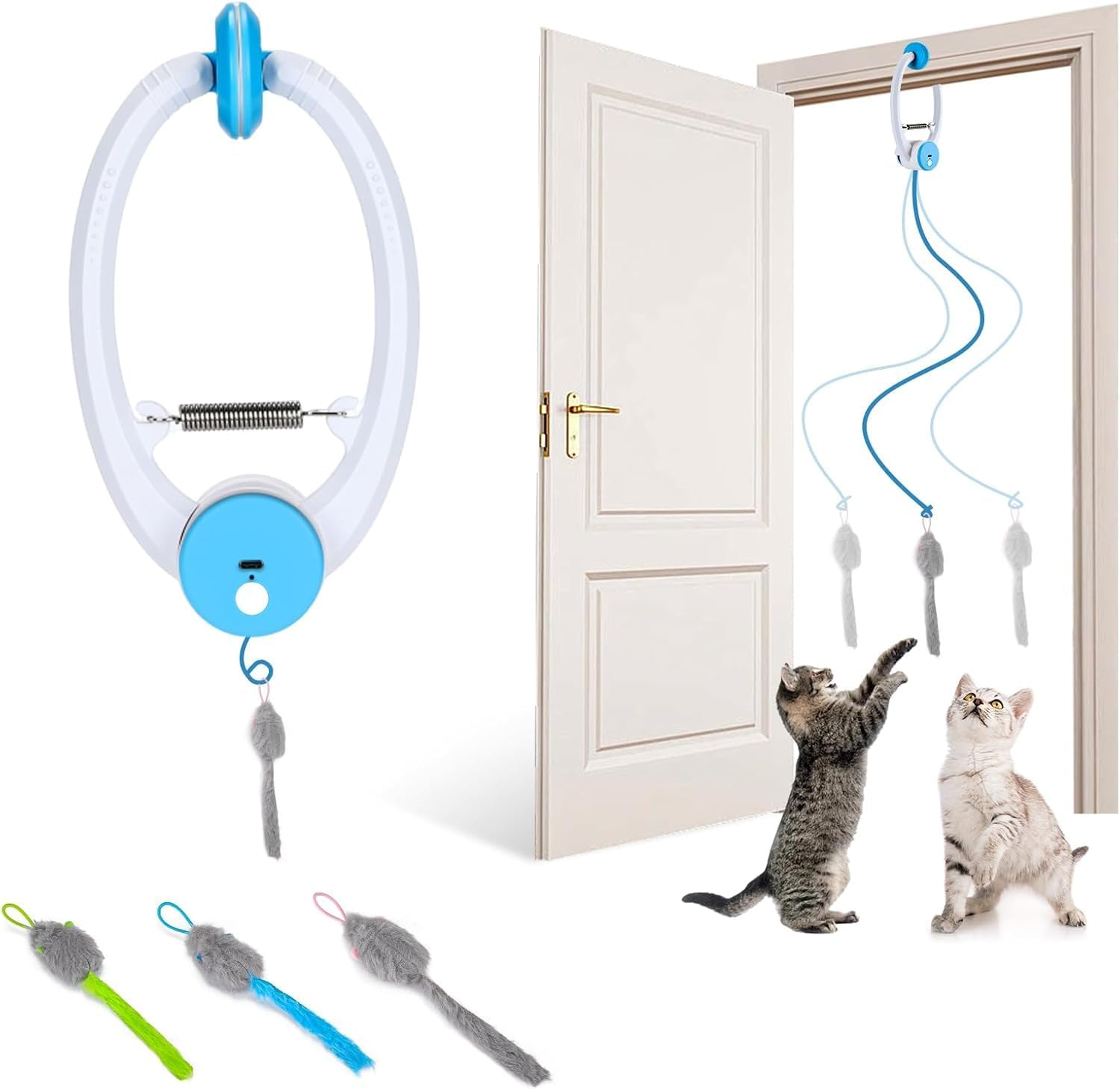 PETTOM Cat Toys Interactive for Indoor Cats, Smart USB Rechargeable Door Hanging Automatic Retractable Cat Enrichment Toys, Teaser Electronic Self Play Cat String Mouse Toys Hunting Exercising
