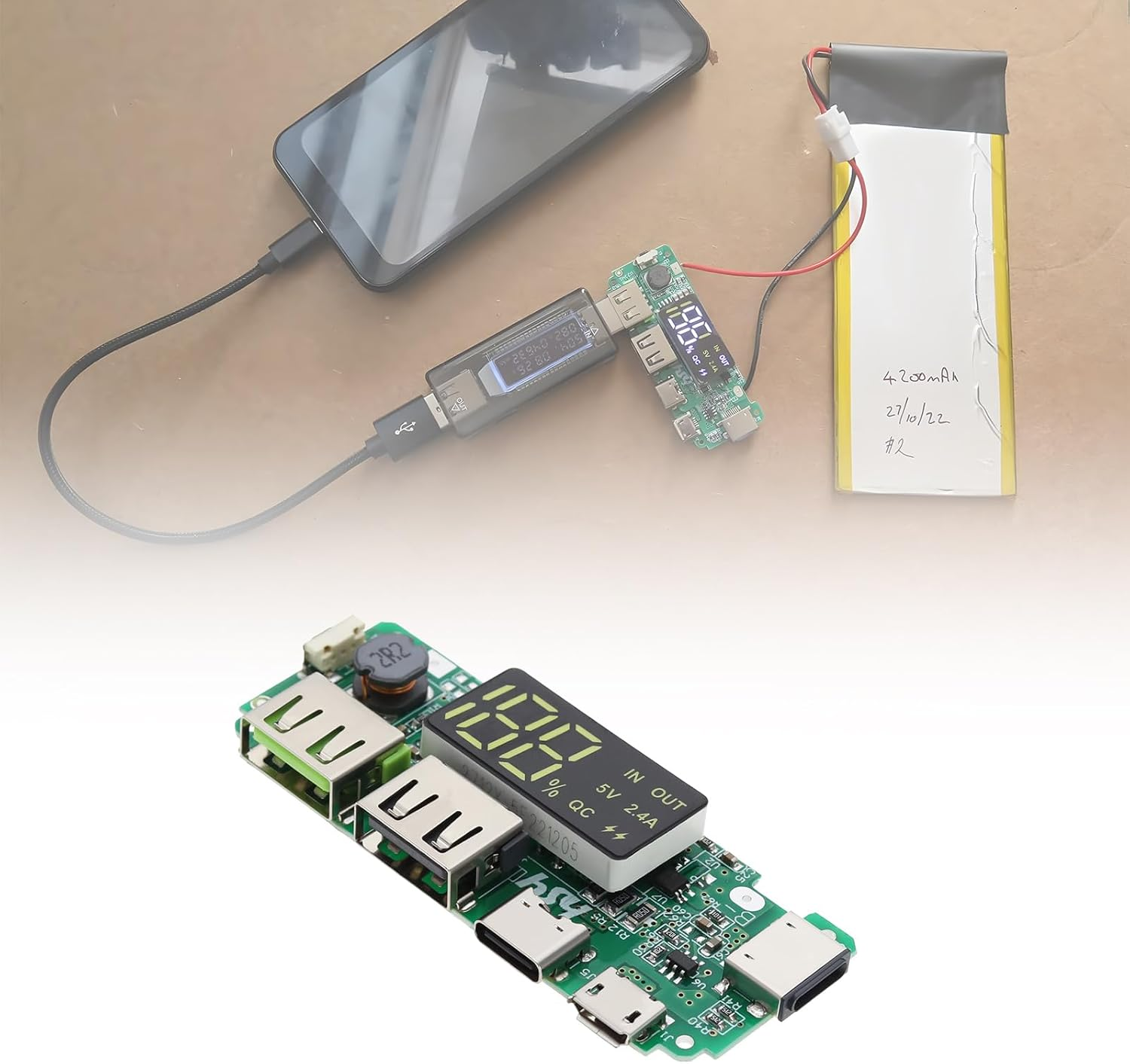 2Pcs 18650 Lithium Battery Charger 5V 2.4A Dual USB Circuit Board Digital LCD Display Module with Overcharge Overdischarge Short Circuit Protection image number 2