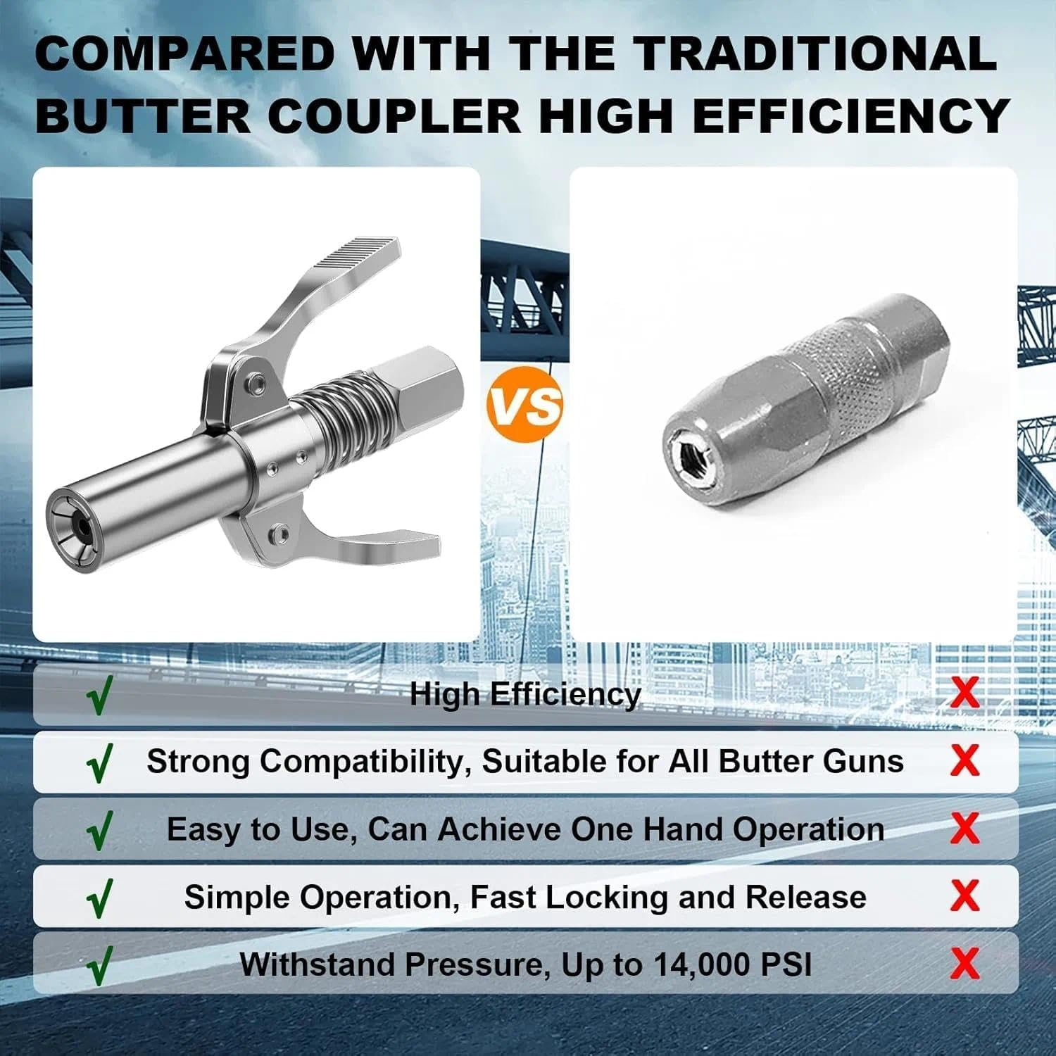High Pressure Grease Gun Coupler with 12000PSI Pressure, Compatible with 1/8" NPT Grease Guns for Greasing Machinery and Equipment &ndash; Ruibex image number 2