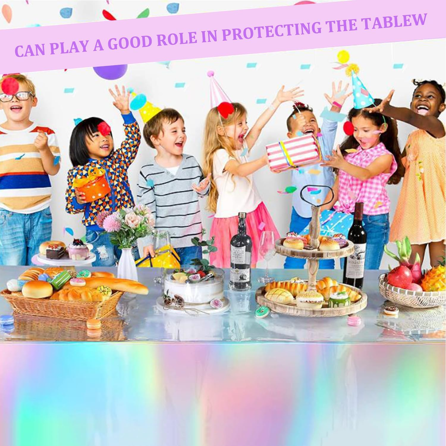 5 Pack Iridescence Plastic Tablecloths Holographic Foil Rectangle Table Covers Birthday Bachelorette Bridal Wedding Iridescent Party Decorations 54" X 108" (5, Multicolor, Large) image number 5