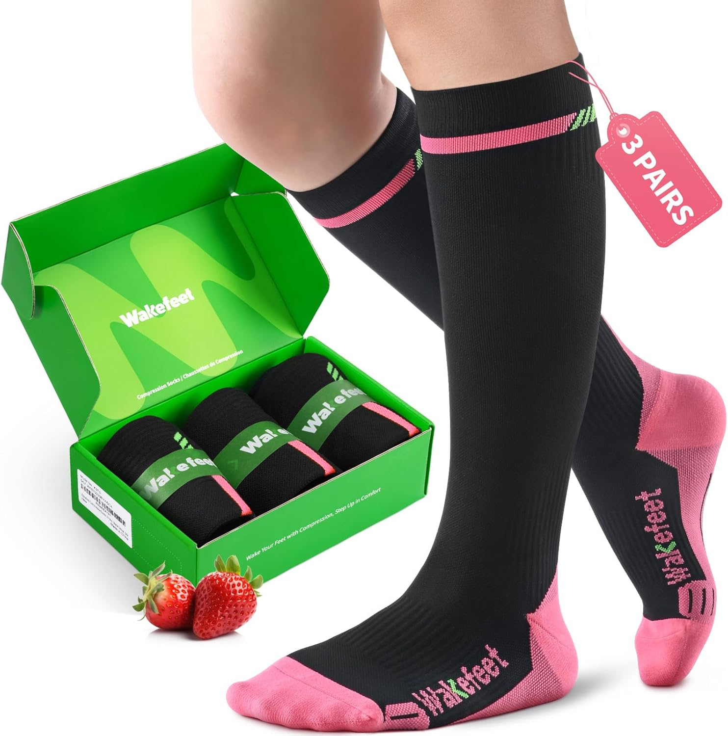 WAKEFEET Medical Compression Socks Men Women 3 Pairs, Compression Stockings 20-30Mmhg for Relieving, Recovery