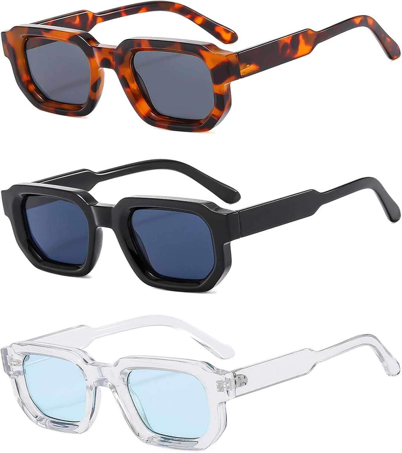 LJCZKA Vintage Rectangle Sunglasses for Women Men Retro Small Square Sunglasses Thick Frame with UV400 Protection - Black Blue image number 6