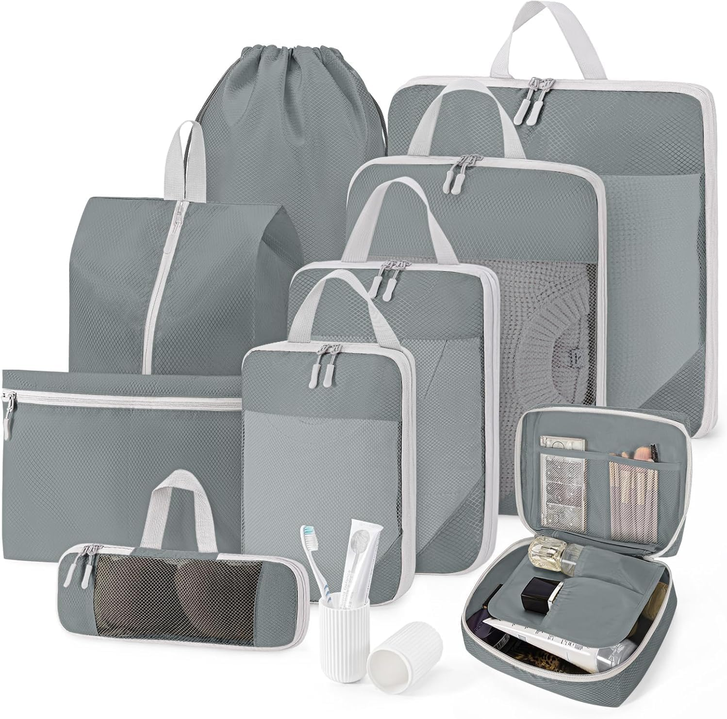 Compression Packing Cubes for Carry on Suitcases, 10 Set Compressible Packing Cubes for Travel Essentials, Collapsible Expandable Storage Organizer Bags for Luggage Backpack, Black