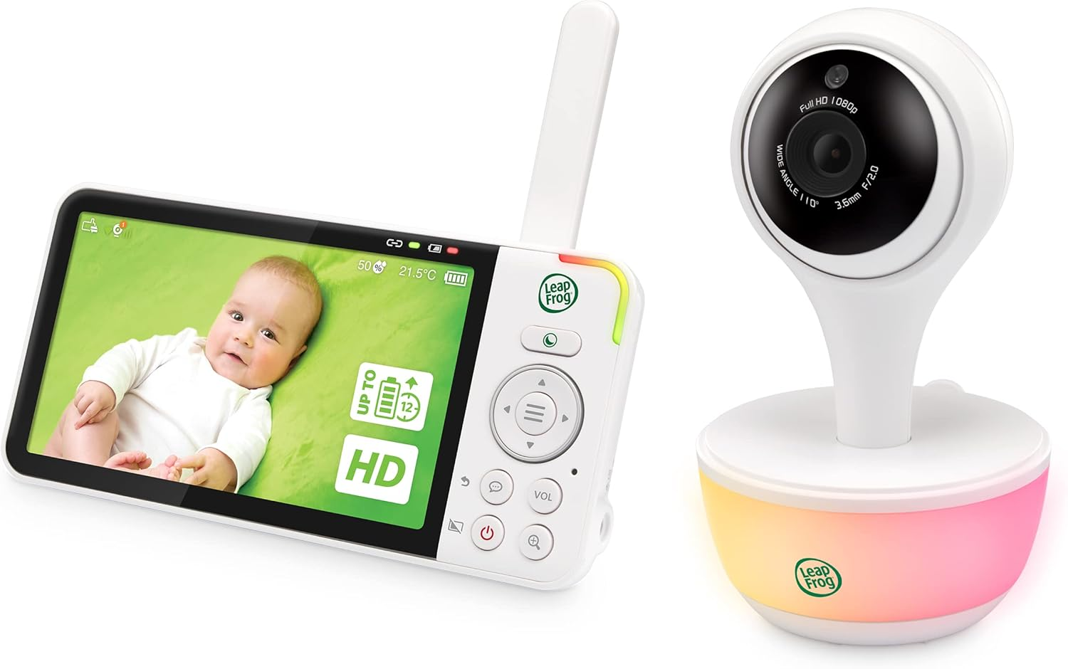 Leapfrog LF815HD 5'' Wi-Fi HD Video Baby Monitor with Remote Access, Colour Night Vision, Night Light, 2-Way Talk, Soothing Sounds, Temp/Humidity/Motion Sensor, up to 12 Hours Battery Life image number 1