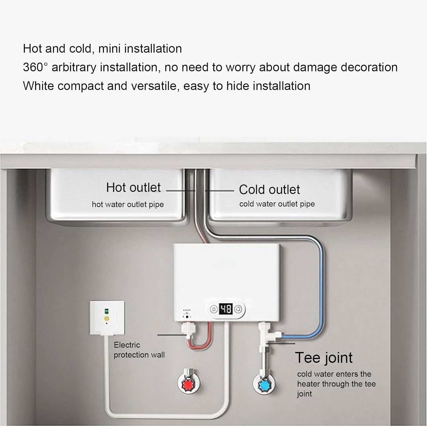 Electric Tankless Water Heater, 5500W Household Instant Water Hot Heater with G1/2 Caliber, Overheating Digital Display Hot Water Heater for Home Kitchen Bathroom image number 6