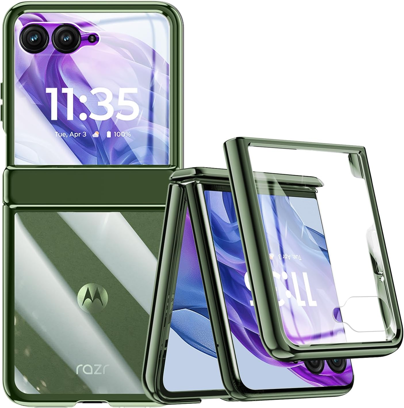 Transparent Case for Motorola Razr 50 Ultra with Built-In Screen Protector and Hinge Protection, Luxury Clear Hard PC Coating Shockproof Case for Motorola Razr+ 2024 (Silver)