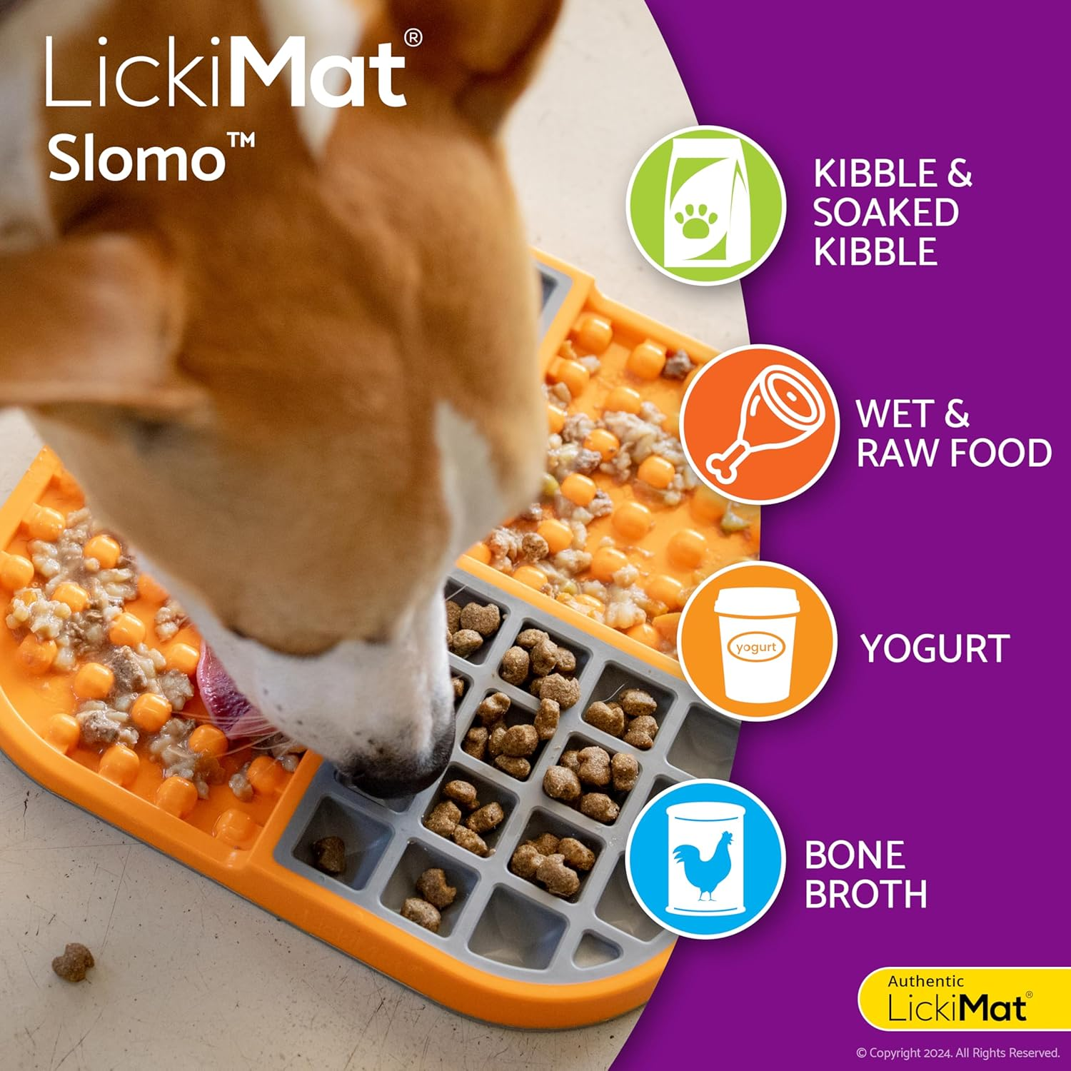 Lickimat Slomo, Original Dog Slow Feeder, Licking Mat and Alternative to Puzzle Feeder. Great Boredom Buster for Dogs (Purple)