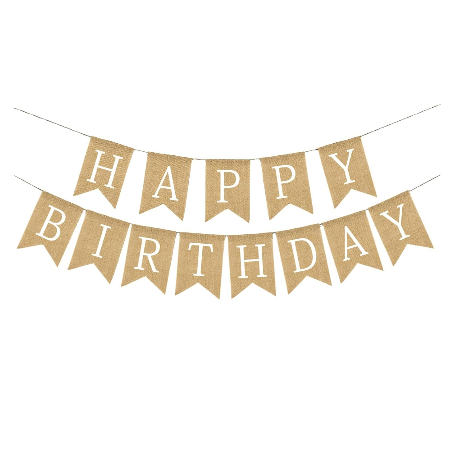 Chris.W Happy Birthday Banner, NO DIY Rustic Burlap Happy Birthday Sign with White Letters, Pre-Strung Bday Hanging Decoration for Women Men Girl Boy Birth Day Backdrop Party Supplies image number 1
