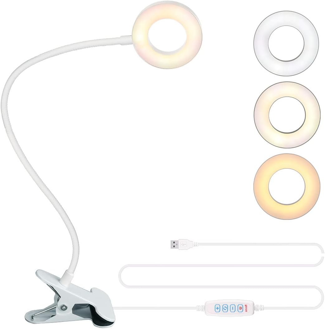 Bekada Clip on Desk/Ring Light with Clamp for Video Conference Lighting, Computer Webcam, USB LED Laptop Light for Zoom Meetings Reading with 3 Color 10 Dimming Level